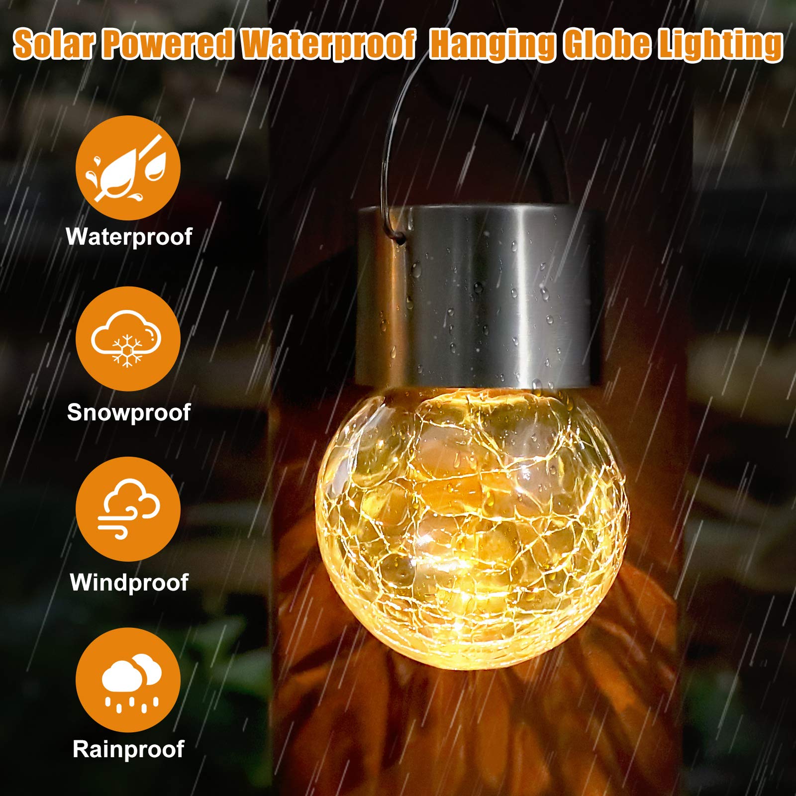Bosceos 12-Pack Hanging Solar Lights - Waterproof Cracked Glass LED Globes, Warm White for Garden Patio Christmas Decoration