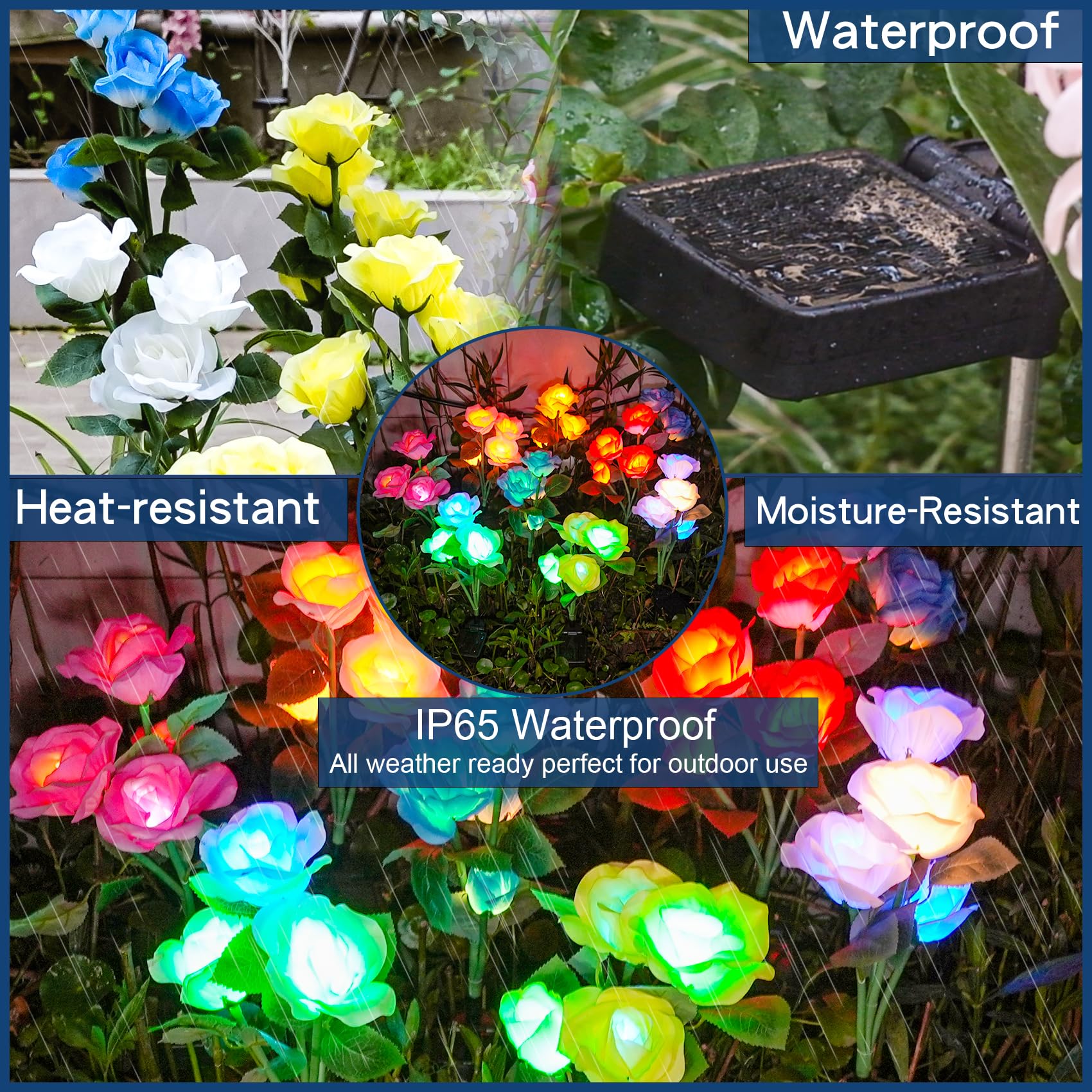 TONULAX Solar Garden Lights - Upgraded Outdoor Light, 7 Color Changing Rose Lights for Yard,Garden Decoration, Enlarged Solar Pa