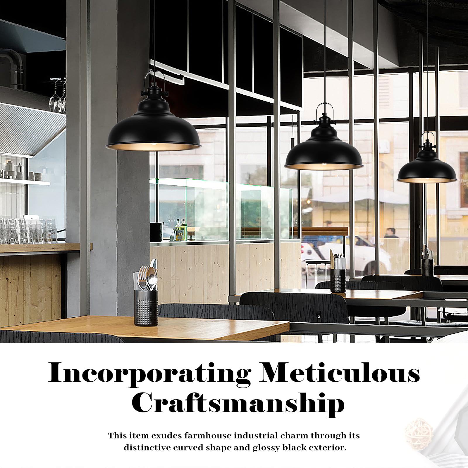 Guihualove Black Pendant Lights Kitchen Island, 2 Pack Kitchen Island Lighting, Farmhouse Pendant Light Fixtures (11.41'' W), Is