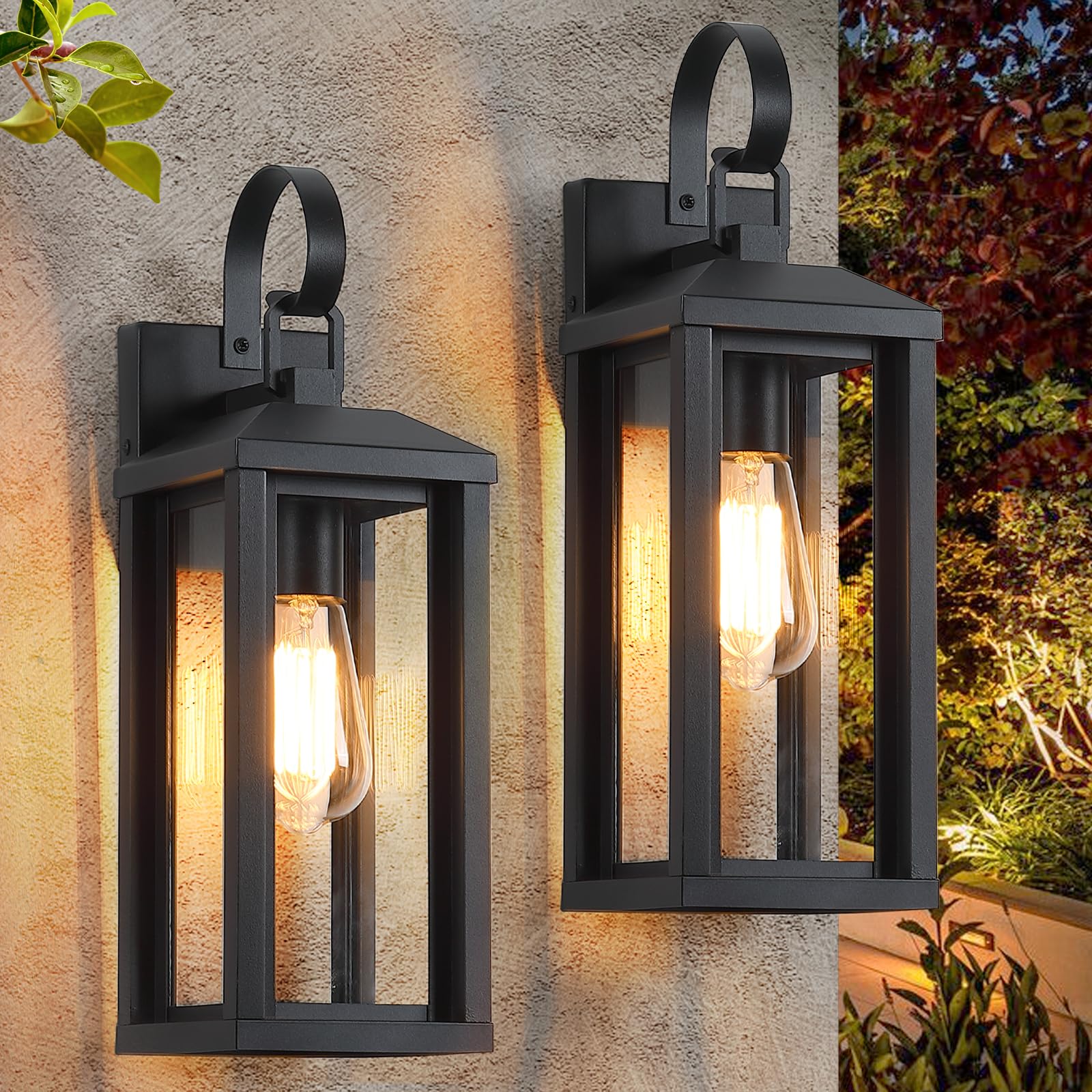 SNRU Large Black Outdoor Wall Lights Exterior 2Pack, 16.8'' Waterproof Modern Front Porch Lights Outdoor Wall Sconces Lights Fix