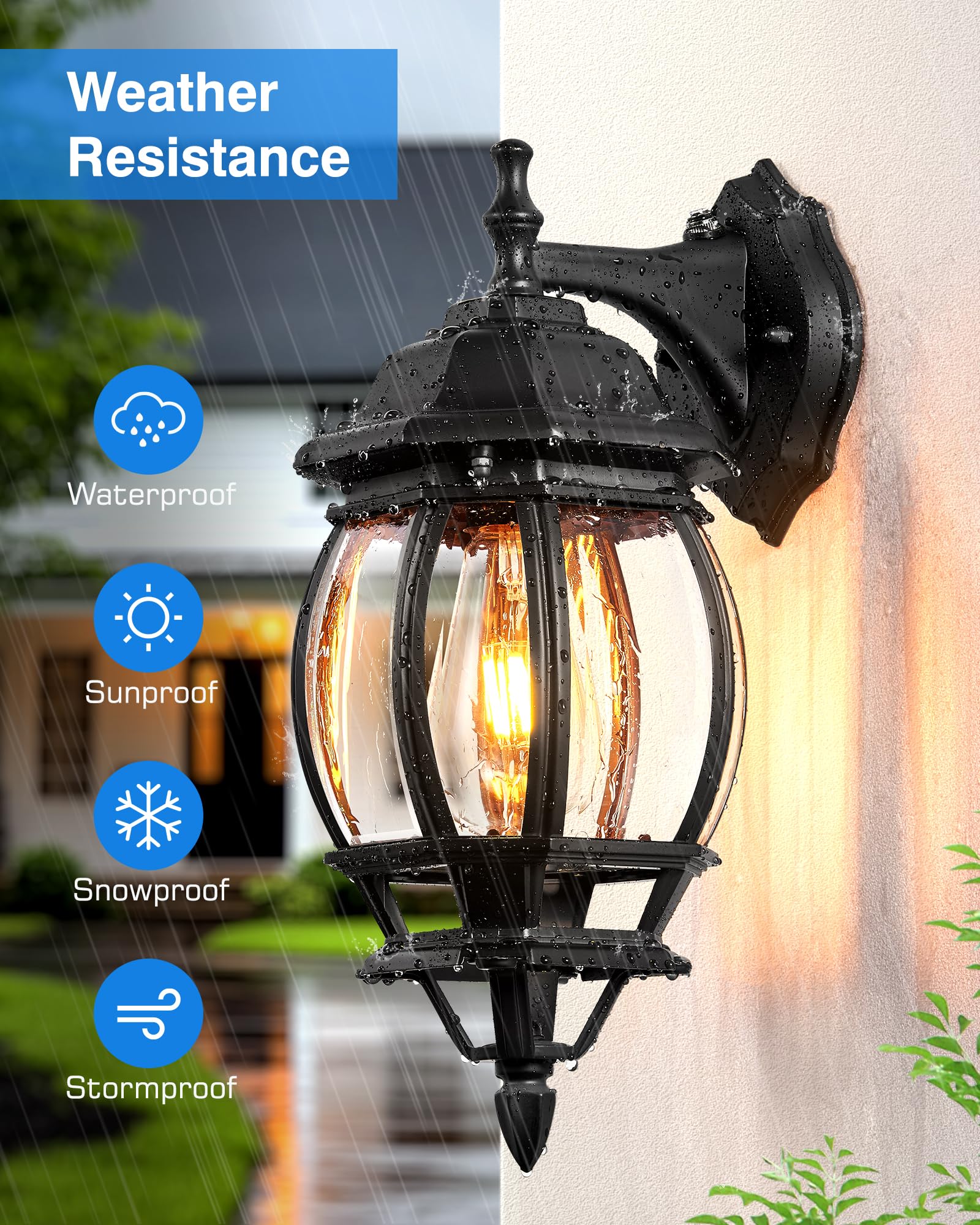 Vianis Outdoor Porch Light Dusk To Dawn, Black Exterior Lighting Fixtures Wall Mount For House, Modern Outdoor Wall Sconce Lante