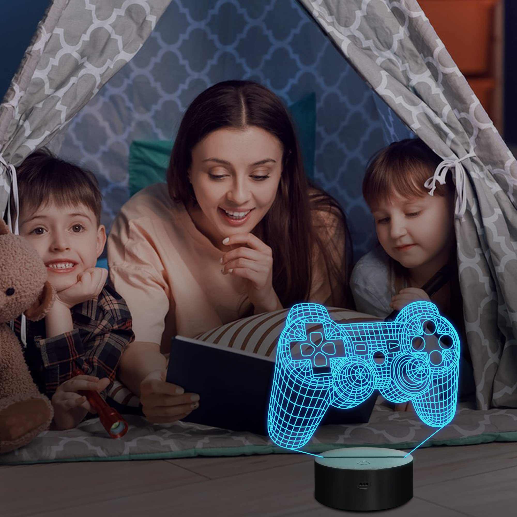 CooPark 3D Gamepad Lamp Night Light, 16 Colors, Remote Control, Acrylic, Multicolored, Model FS-2810-9999