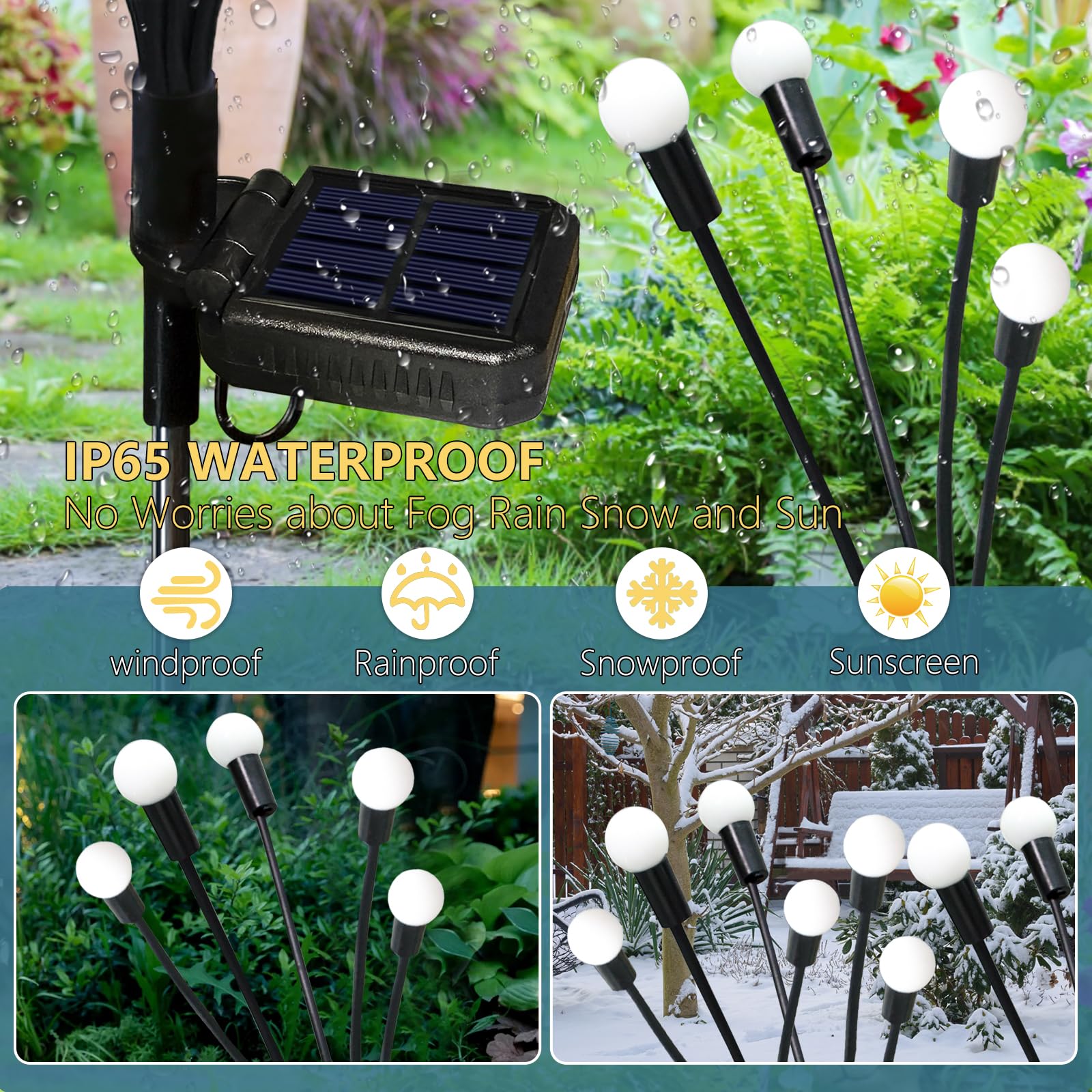 Kohlrabi Solar Garden Lights, 4 Pack 40 LED Waterproof Firefly Lights, Warm White, Swaying Light for Outdoor Decoration