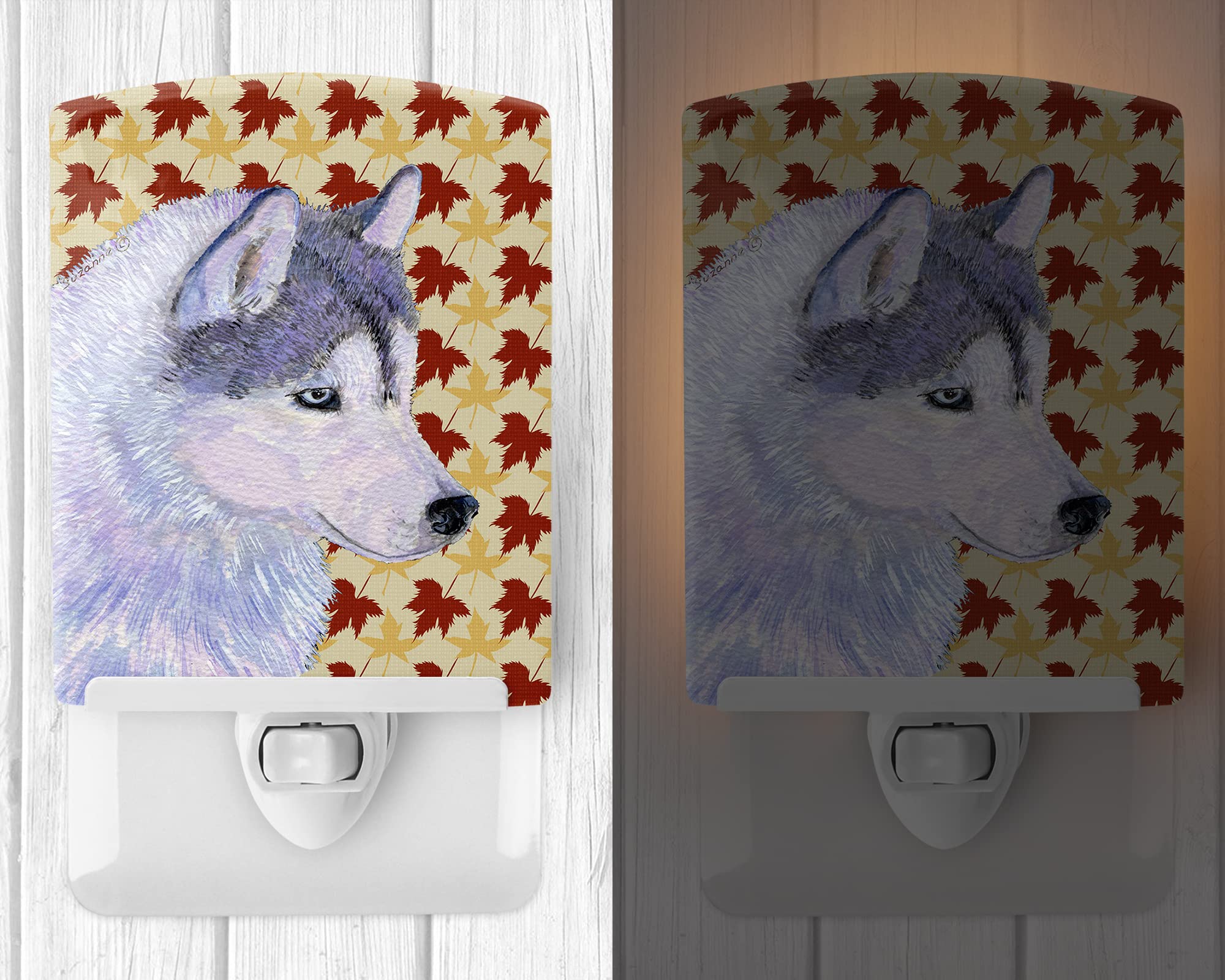 Carolines Treasures Ceramic Night Light, Siberian Husky Fall Leaves, UL-Certified, 6x4x3in, Multicolor, Model SS4392CNL