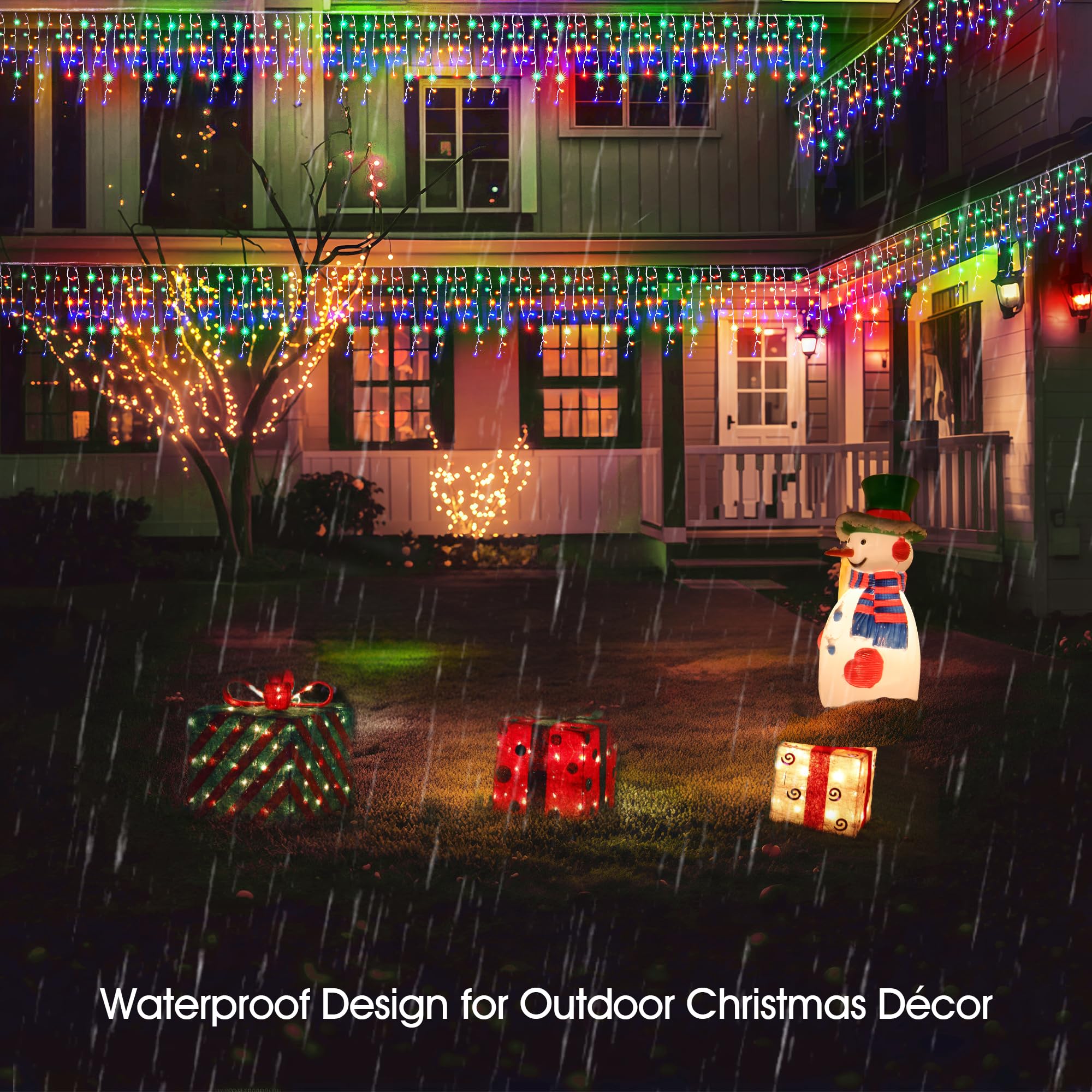 WBao 432 LED Christmas Icicle Lights, 33FT, Remote Control, 8 Modes, Waterproof, Multicolor, Model GP-SW290DC0209-IP44(US) A