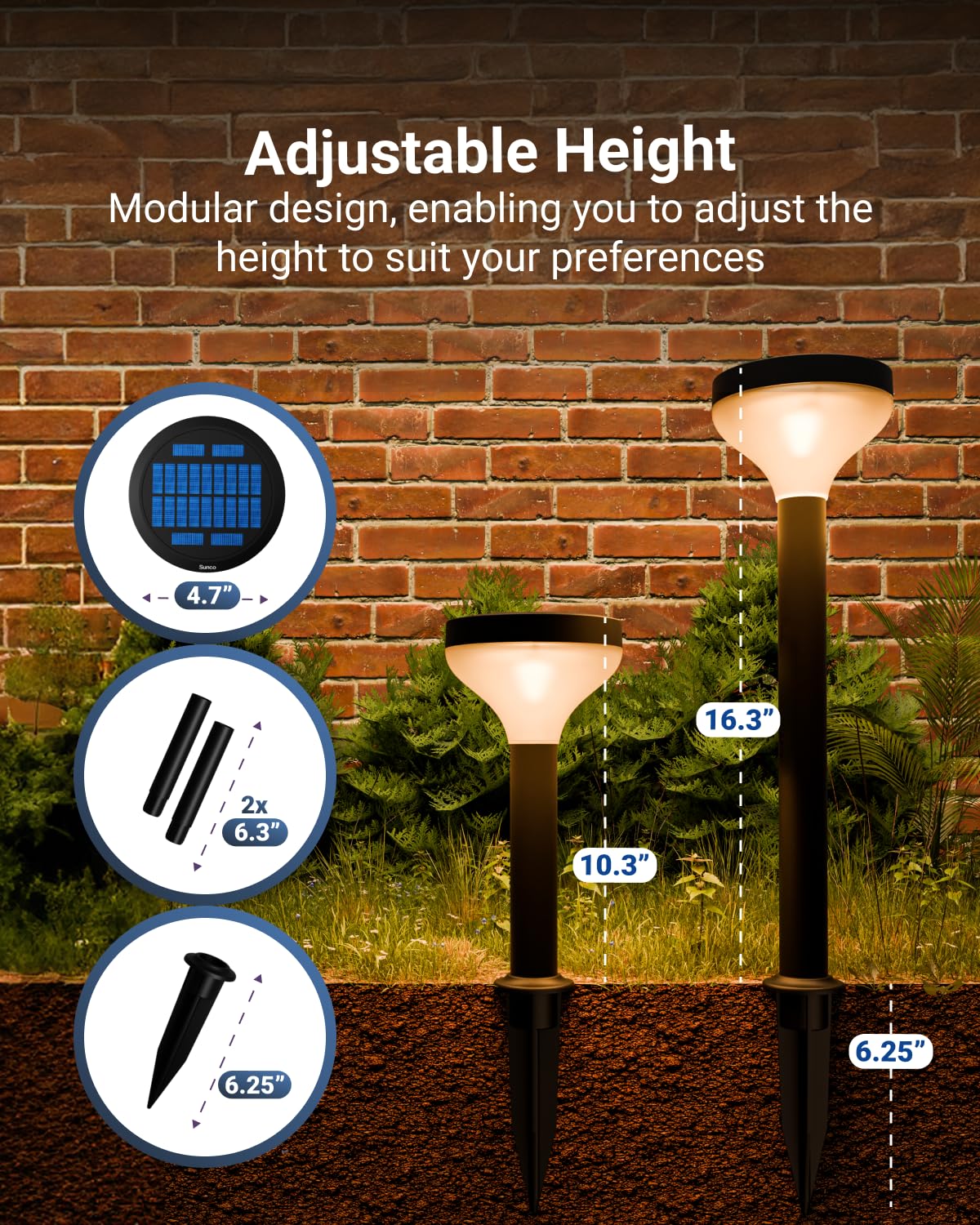 Sunco Lighting 6 Pack Round Solar Pathway Lights, Dimmable 120 LM, 2CCT 2700K/4000K, Durable ABS for Garden, Walkway, Drive