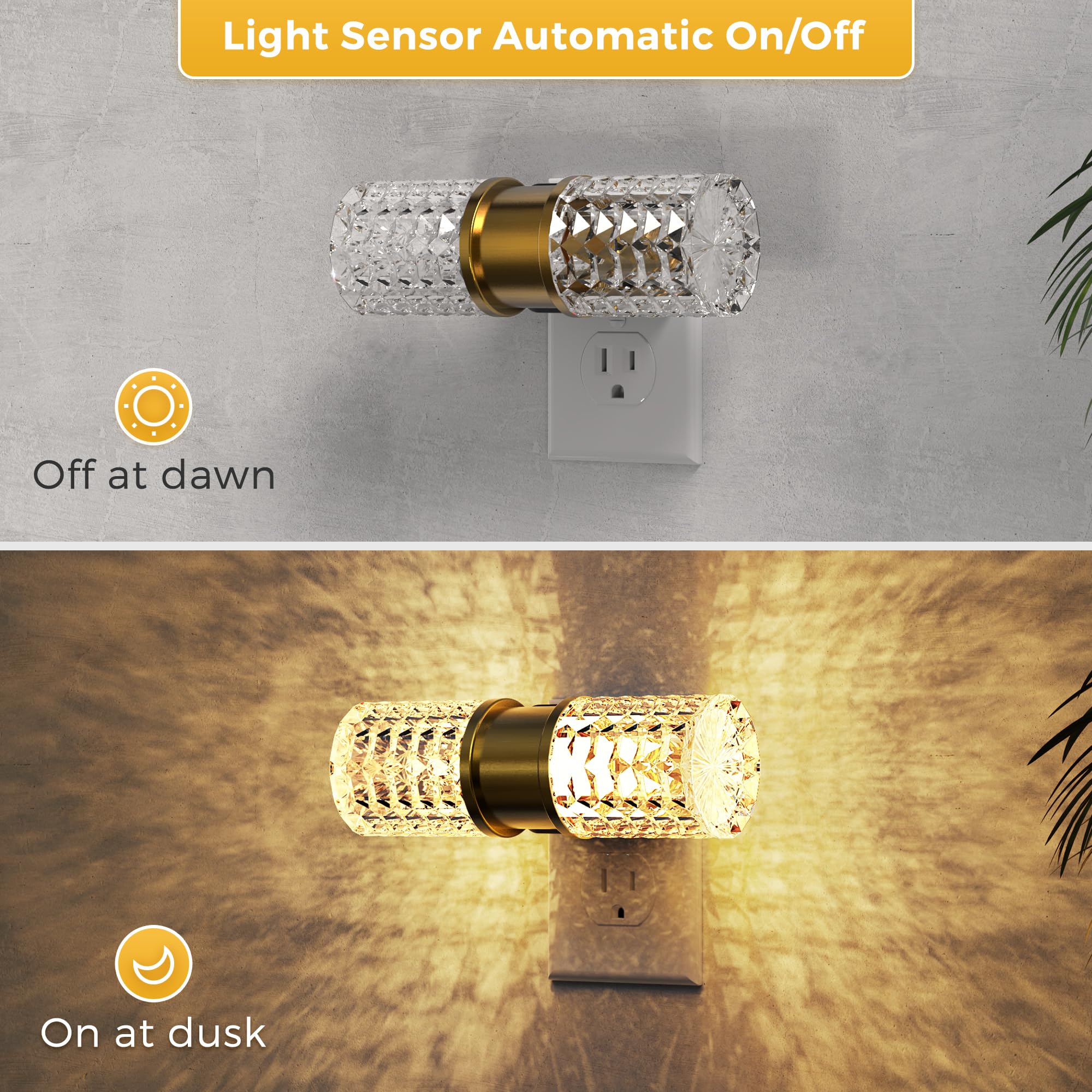 L LOHAS LED Night Light with Dusk to Dawn Sensor, 10-Color RGB, 10/50/100LM, 1 Pack, Gold Ring-Diamond RGB, Model A-GY