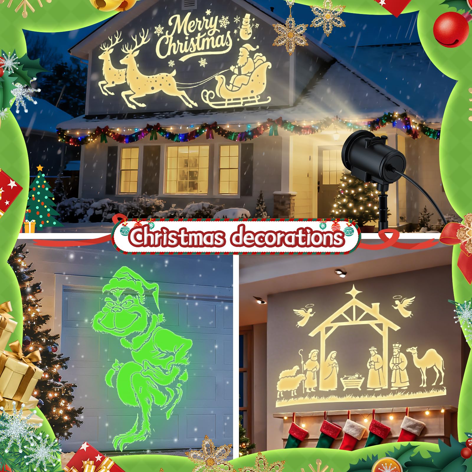 Beforalla 12 in 1 Christmas Projector Lights, 3D Dynamic Holiday Decor, Outdoor/Indoor, ABS Plastic, Model SE368-31, Yellow