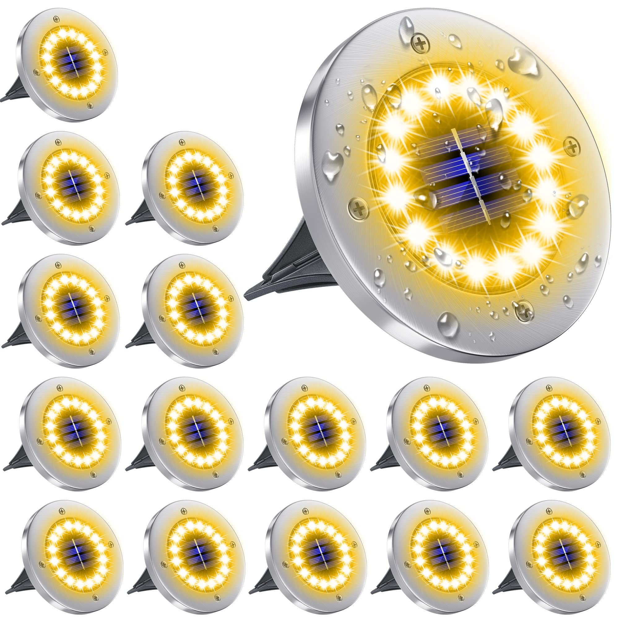 Nfesolar 16 Pack Solar Outdoor Lights, Waterproof Led Pathway Garden Lights - Warm White