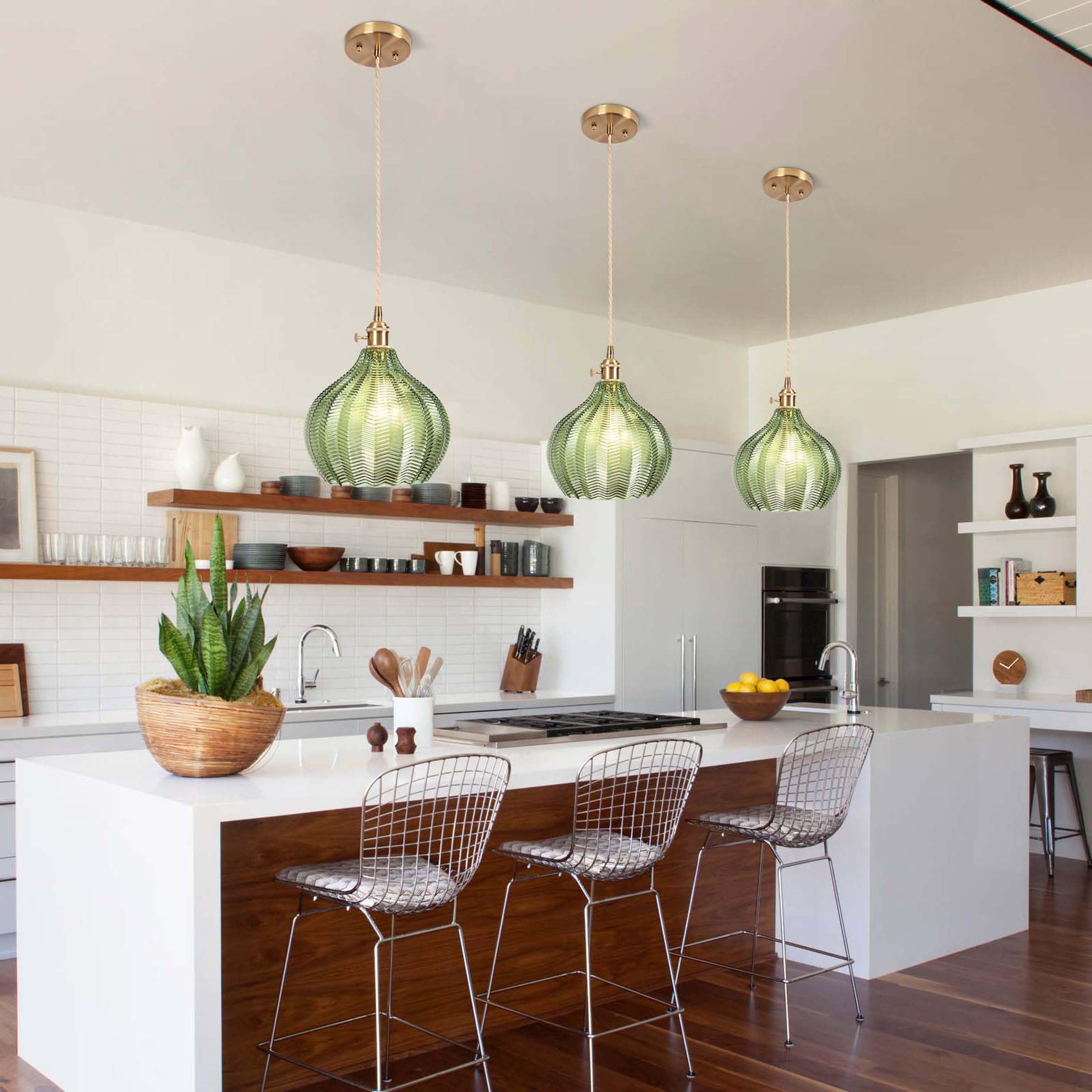 Loiogohot Glass Pendant Light Vintage Light Fixtures,Green Modern Chandelier Pendant,E26 Pendant Lights Kitchen Island,9.8'' Han