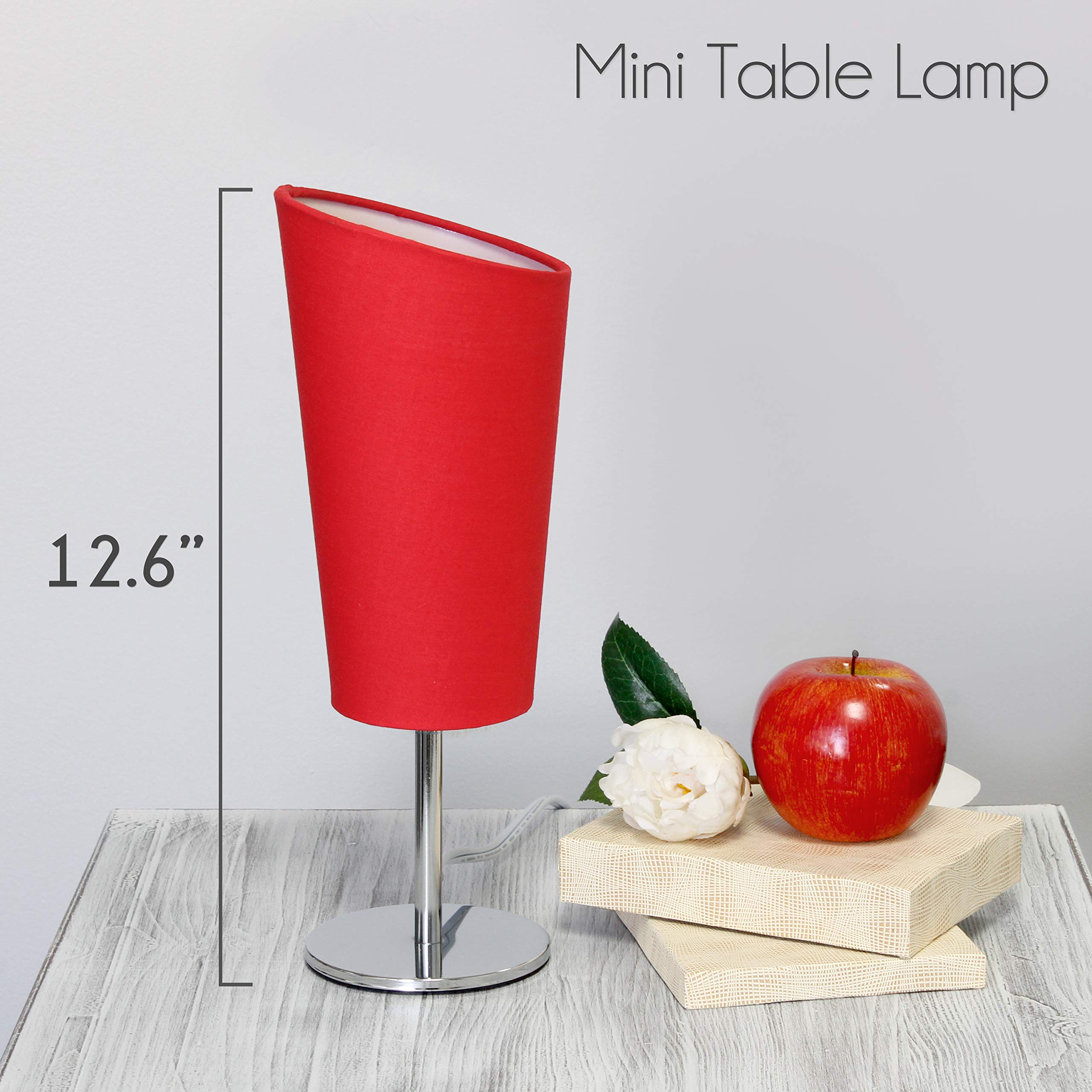 Simple Designs Lt2061-Red Mini Table Lamp, Red Fabric Shade, Metal, Pack Of 1