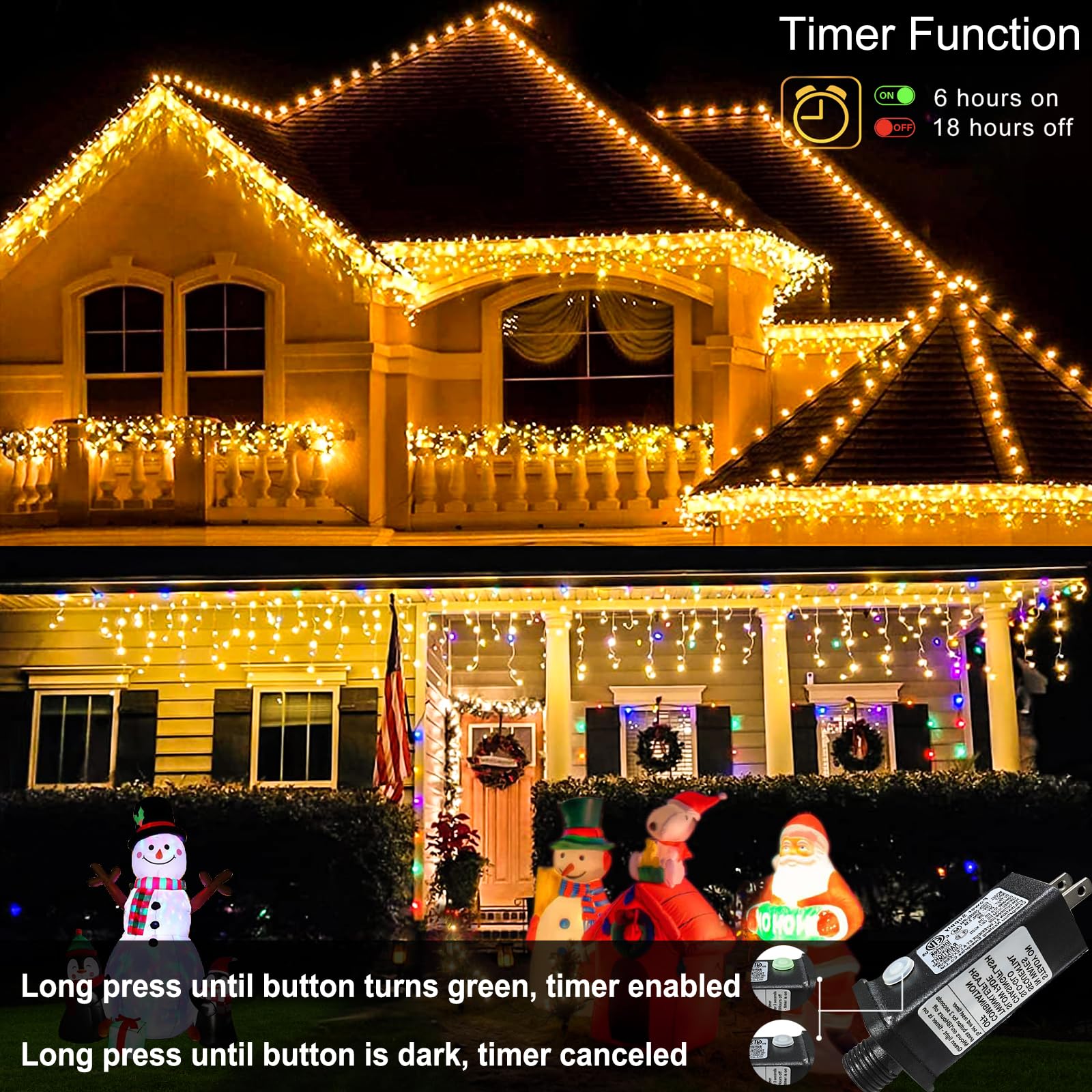 Nielfoi Warm White LED Icicle Lights, 66ft, 640 Lights, Waterproof, 8 Modes Timer, Clear Wire for Outdoor & Indoor Holiday Decoration