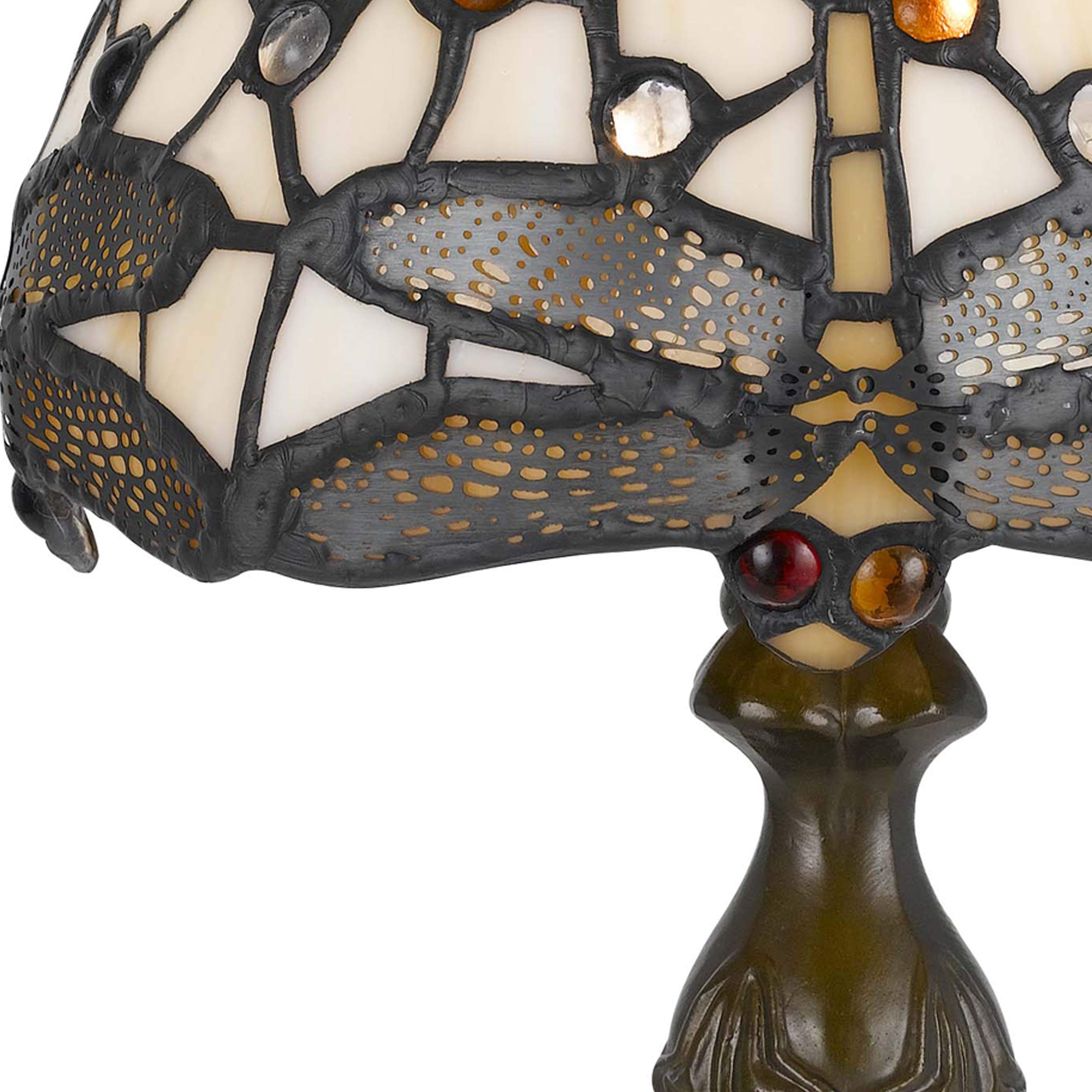 Benzara Tiffany Table Lamp, Metal Body, Dragonfly Design Shade, Multicolor, Model BM223642