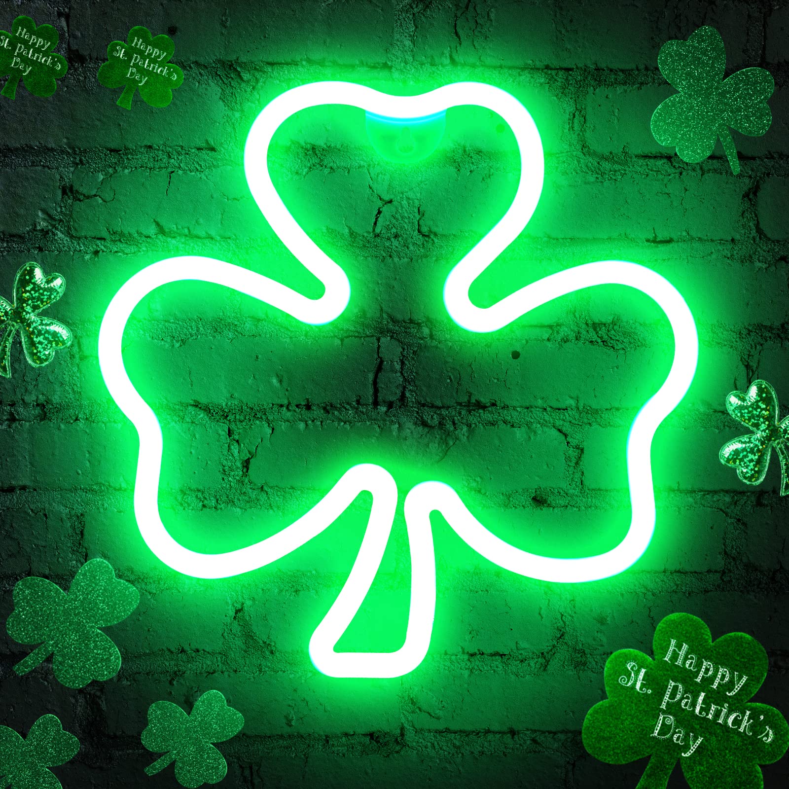 11.5 Inch St Patricks Day Decorations,Irish Clover LED Window Lights,USB Powered Control,St. Patricks Day Green Clover Lighted 