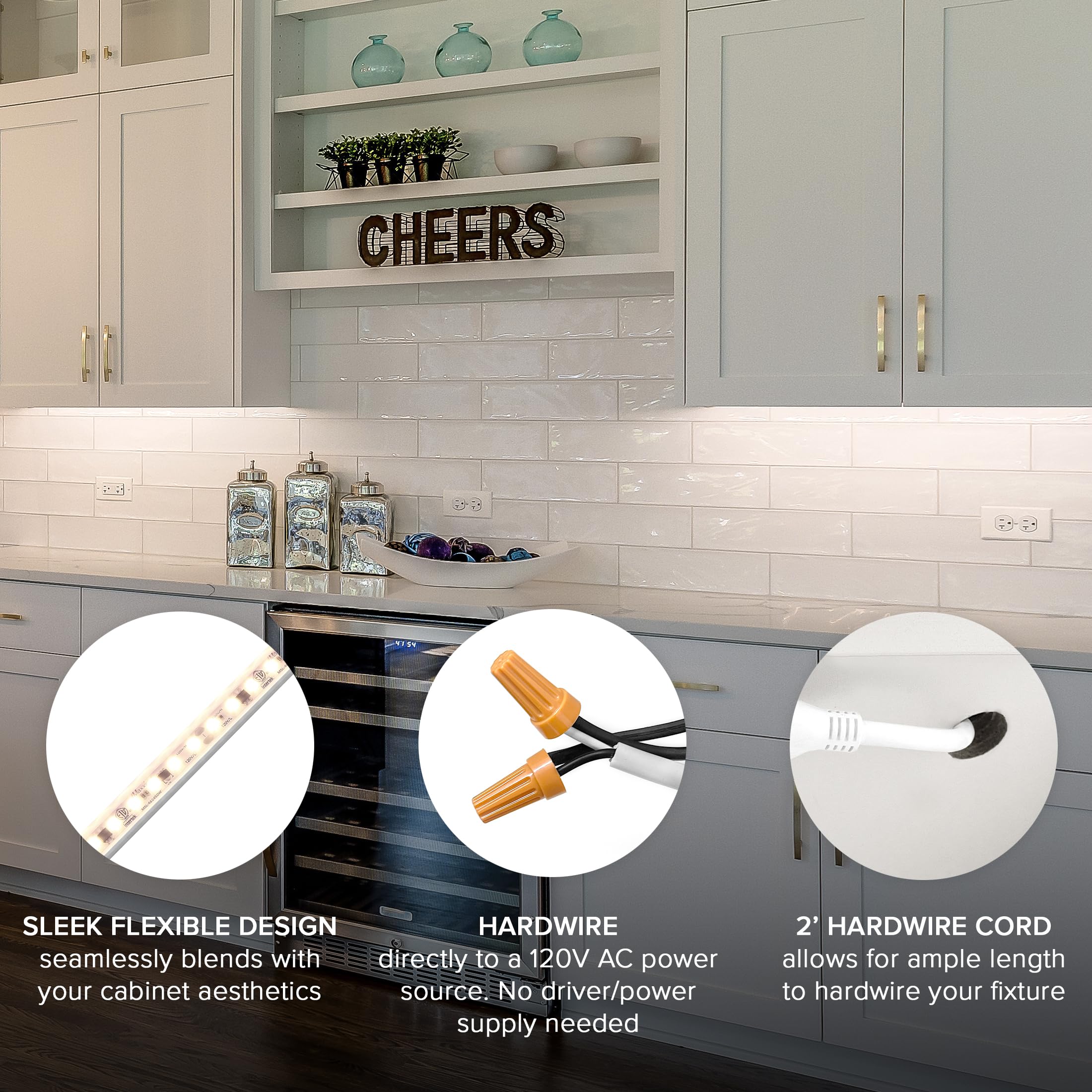 Maxxima 24 In. Hardwired Led Under Cabinet Strip Light, 920 Lumens, 3000K Warm White, Kitchen And Living Room 120V White Cove Li