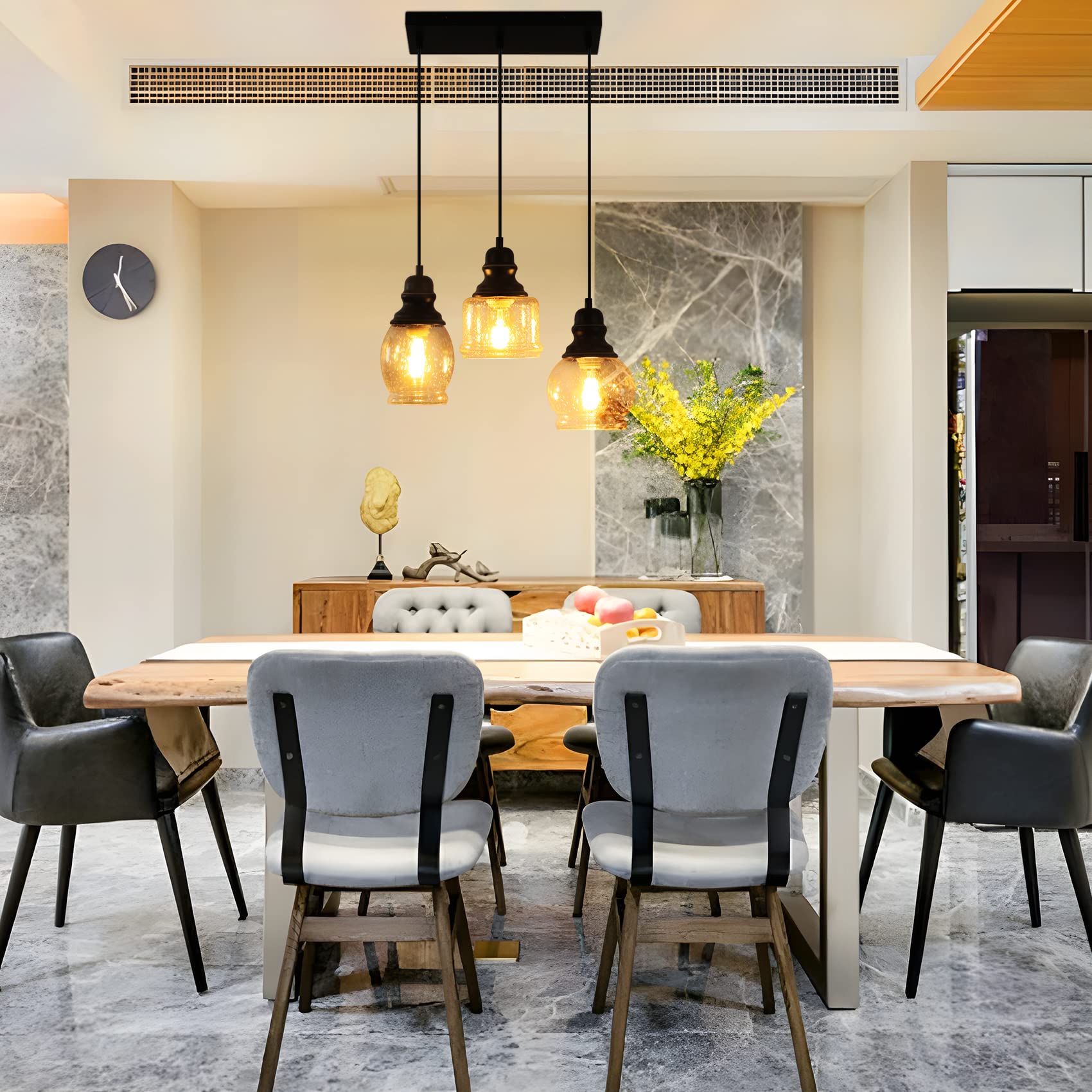 Wilon Industrial Pendant Lighting, Pendant Lights For Kitchen Island 3 Light Glass Pendant Light Fixture With Seeded Glass Shade