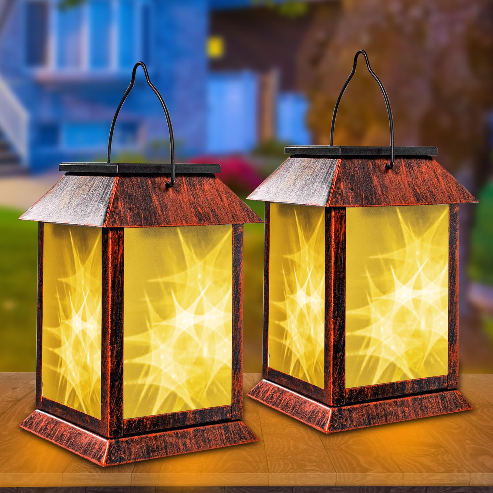 Hmkjwy 2Pc Solar Lantern Outdoor Lights, Upgraded Flashing Mode 3D Starry Solar Lanterns Lights Outdoor Waterproof, Hanging Outd