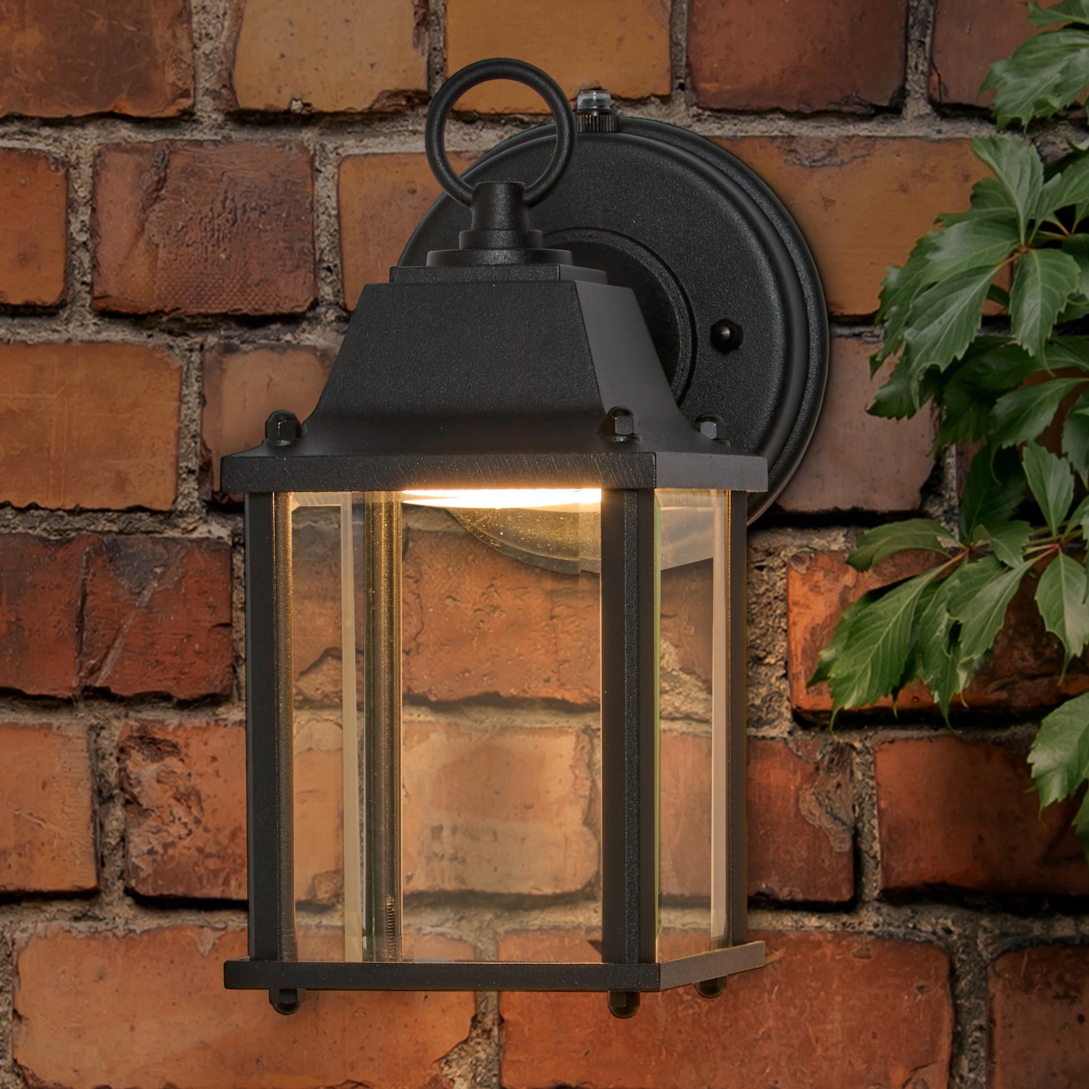Maxxima LED Porch Lantern - Black Outdoor Wall Light, 3000K Warm White, 650 Lumens, Dusk to Dawn Sensor, Model 43237-2