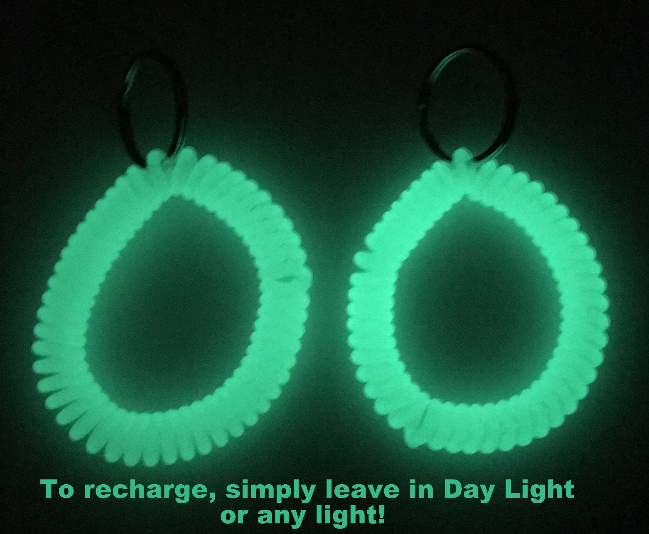 2Pc Excellent Quality Alazco Security Safety Glow In The Dark Key Chain Wrist Coil (With Key Ring) Great For Dorms, Home, Office