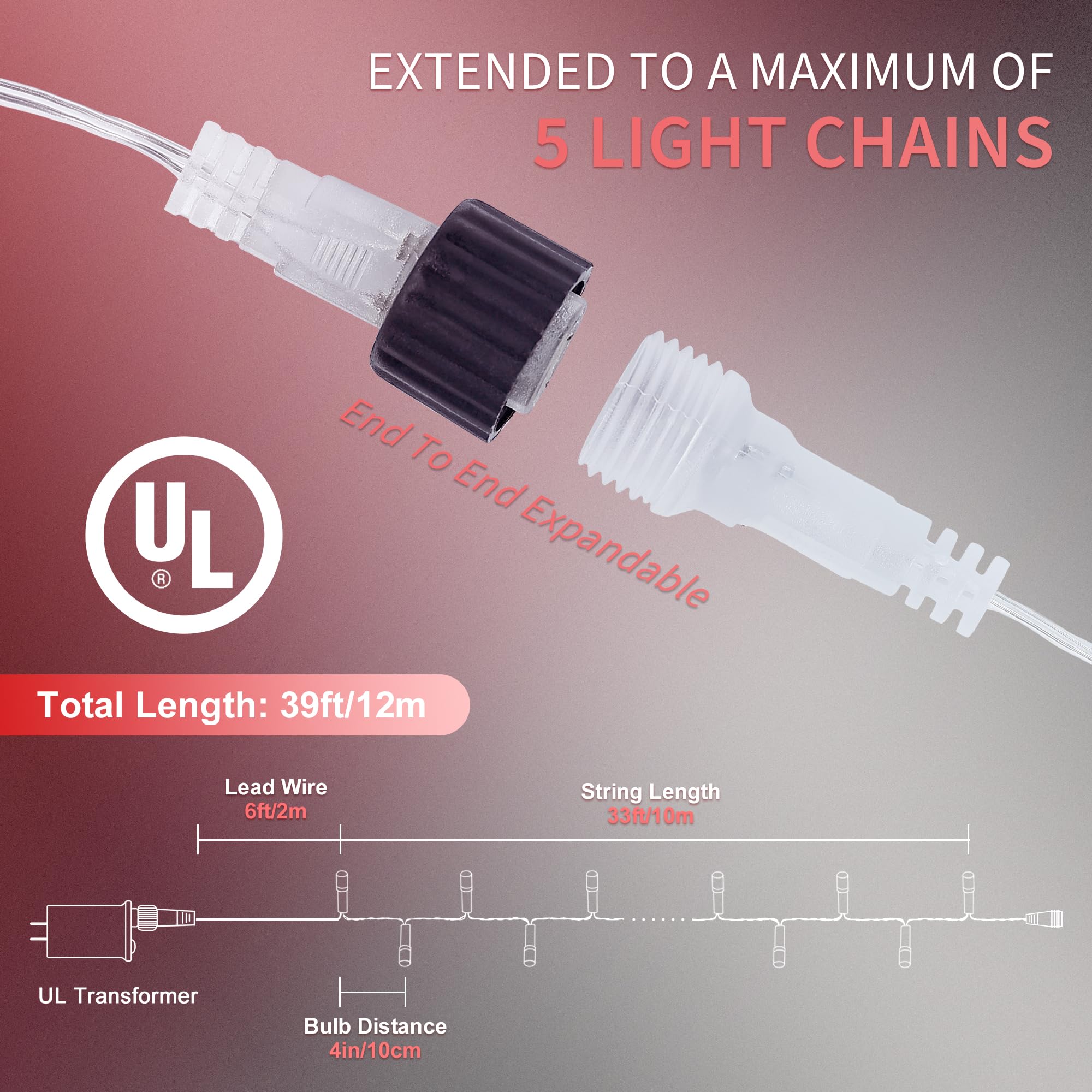 Oopswow 33Ft 100 Led String Lights,Waterproof Twinkle Fairy Lights Plug In With 8 Modes, Christmas Lights Clear Wire For Wedding, Valentine,Party,Tree,Christmas Decoration Indoor Outdoor-Red&White