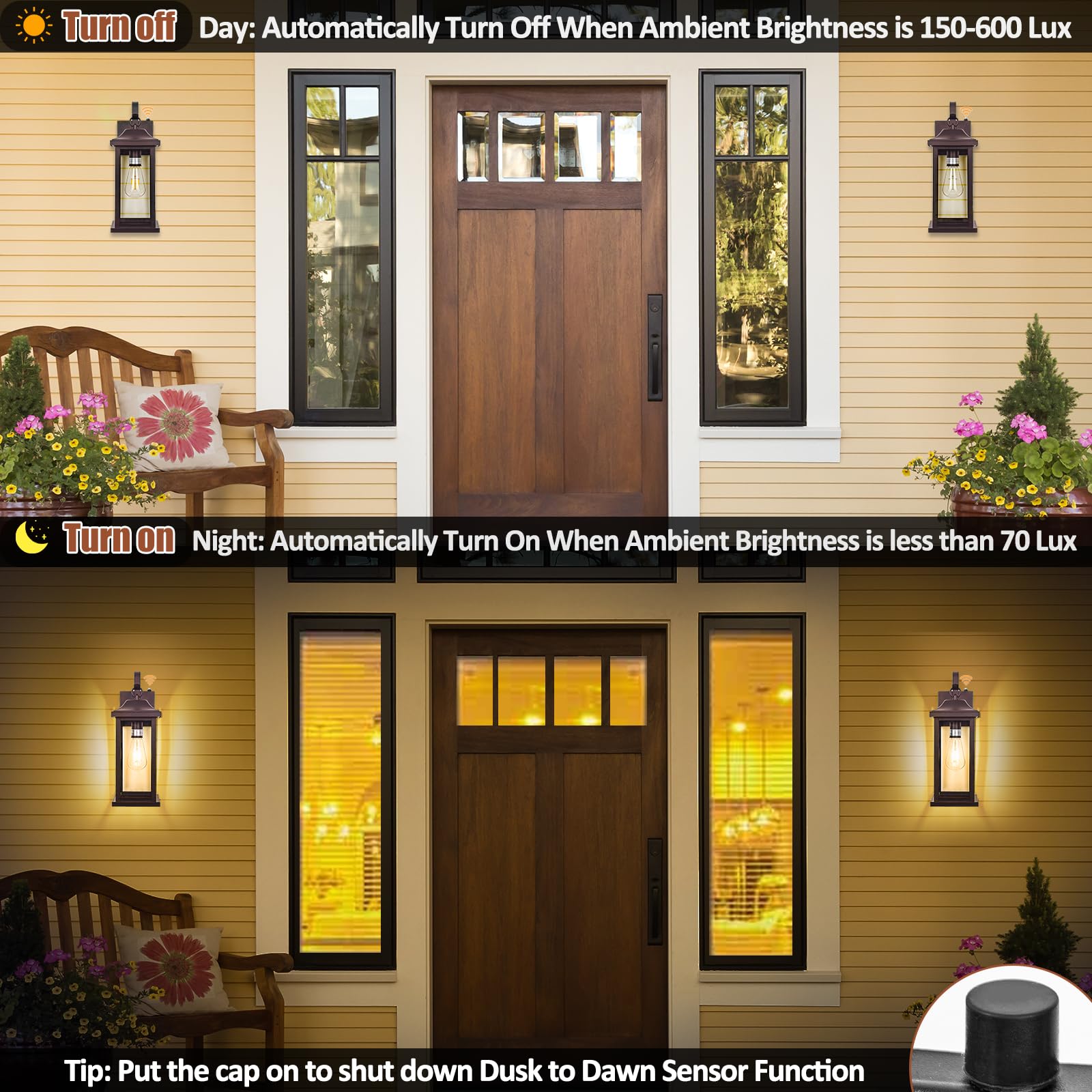 Roravilila Outdoor Wall Sconces, 17" Bronze 2-Pack, IP65 Waterproof, Clear Tempered Glass, Anti-Rust, Model B06115PP