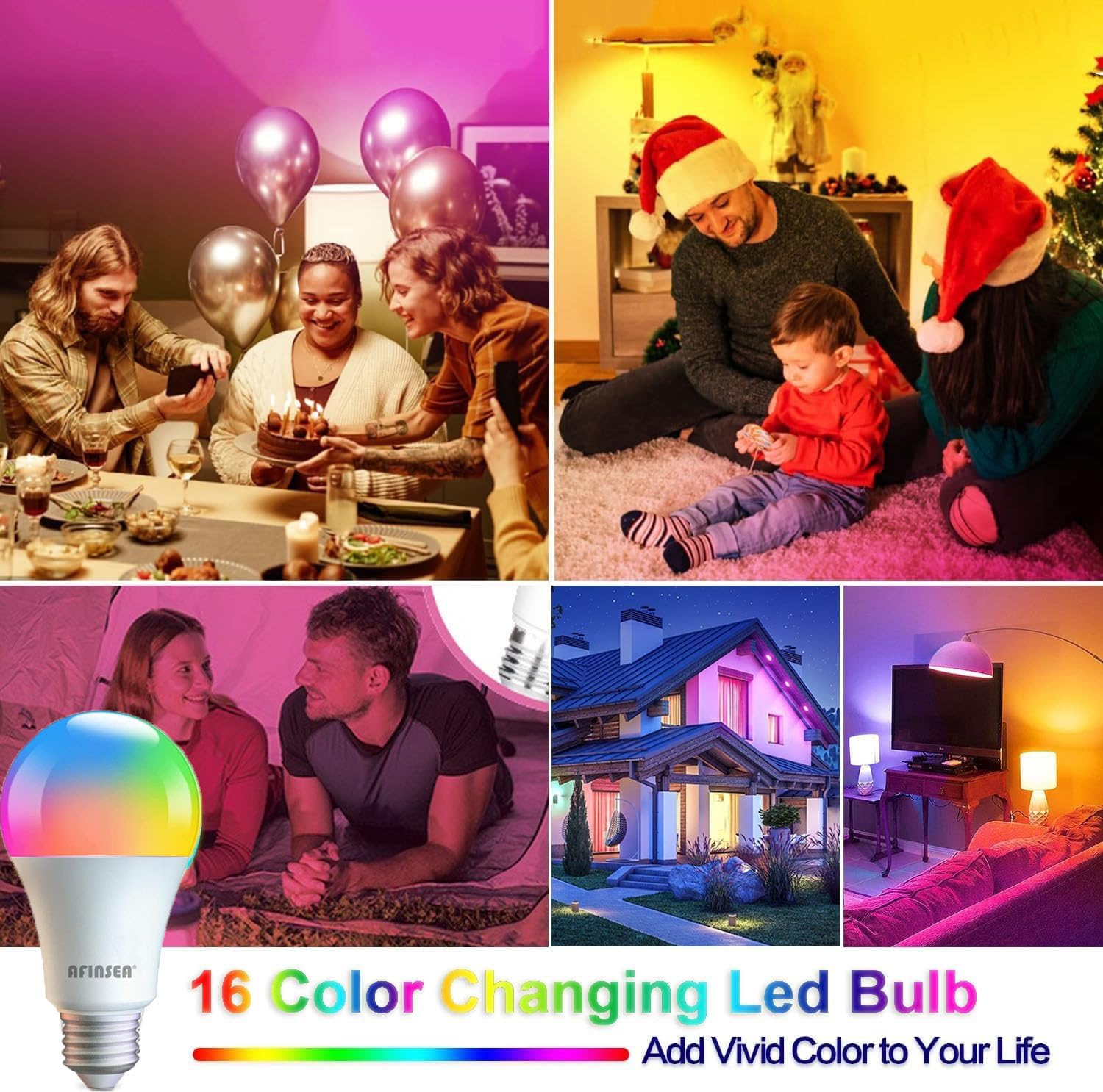 Afinsea Rgb Color Changing Light Bulbs With Remote,A21 E27 Rgbw Led Light Bulbs,15W Warm White 550Lm,16 Color Multicolor Light Bulb (Rgb 15W-1Pack)