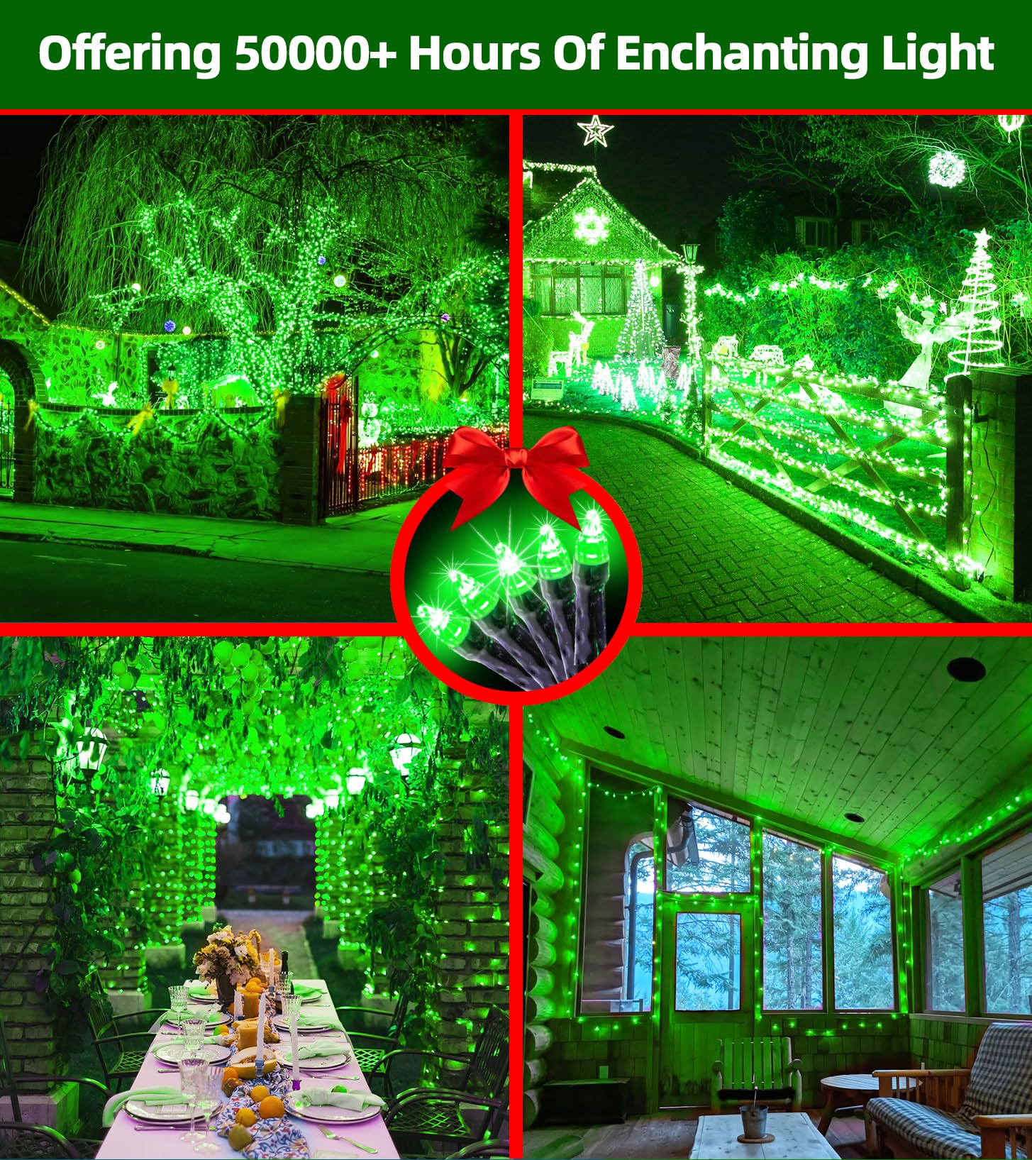 Quhuatu 1500 Led 470Ft Christmas Lights Outdoor 12 Lighting Modes Christmas String Lights With Timer  Dimmable Plug In Green Led Stringlights Waterproof For Yard Tree Wedding Party Holiday Green