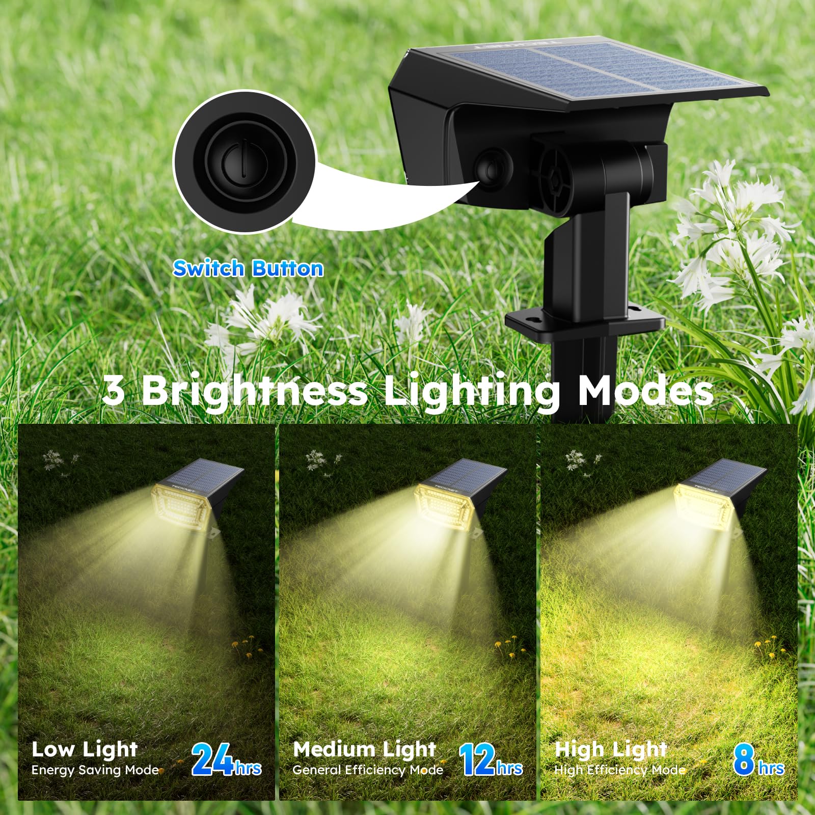 TECKNET Solar Spot Lights, 8 Pack, 59 LED, Waterproof IP65, Auto On/Off, 3 Lighting Modes, Warm White, Model TK-SL005
