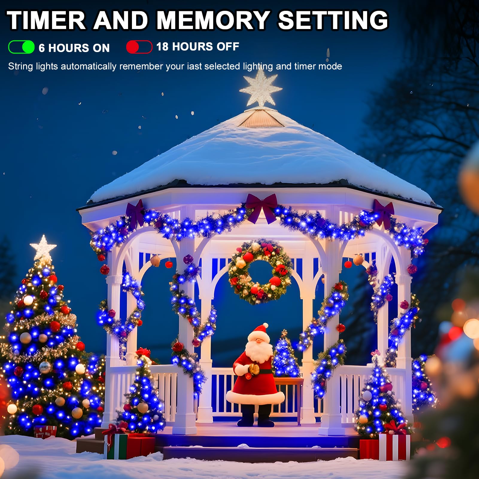 Jdgjyds 393 Ft Christmas Lights 1000 Led Xmas Lights Outdoor Christams String Lights Waterproof 8 Modes & Timer  Fairy Lights Plug In For  ing  Patio  Party  Holiday Christmas Decor (Blue)