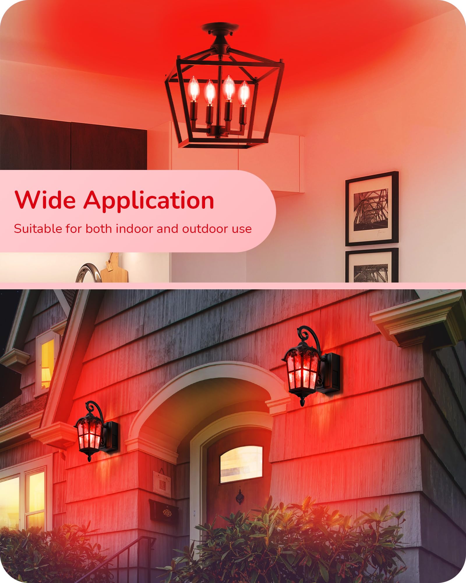 EDISHINE C35 Red Dimmable LED Light Bulbs, 5W Equivalent, Clear Glass, E12 Socket, 6 Pack, UL Listed