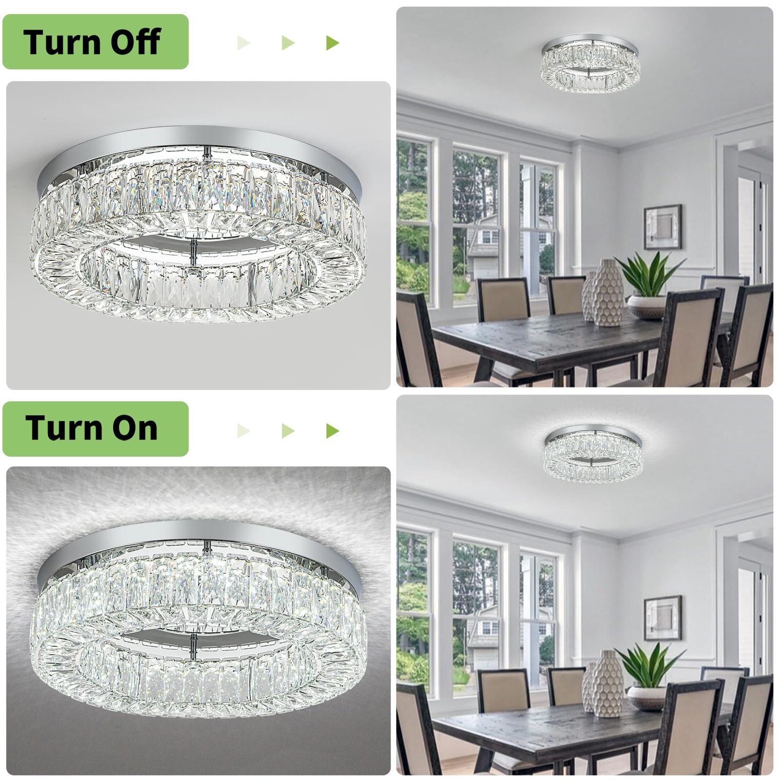 Hopggie 18'' Dimmable Chandelier With Remote Control Led Ceiling Light Flush Mount Ceiling Light Fixtures Large Crystal Chandeli