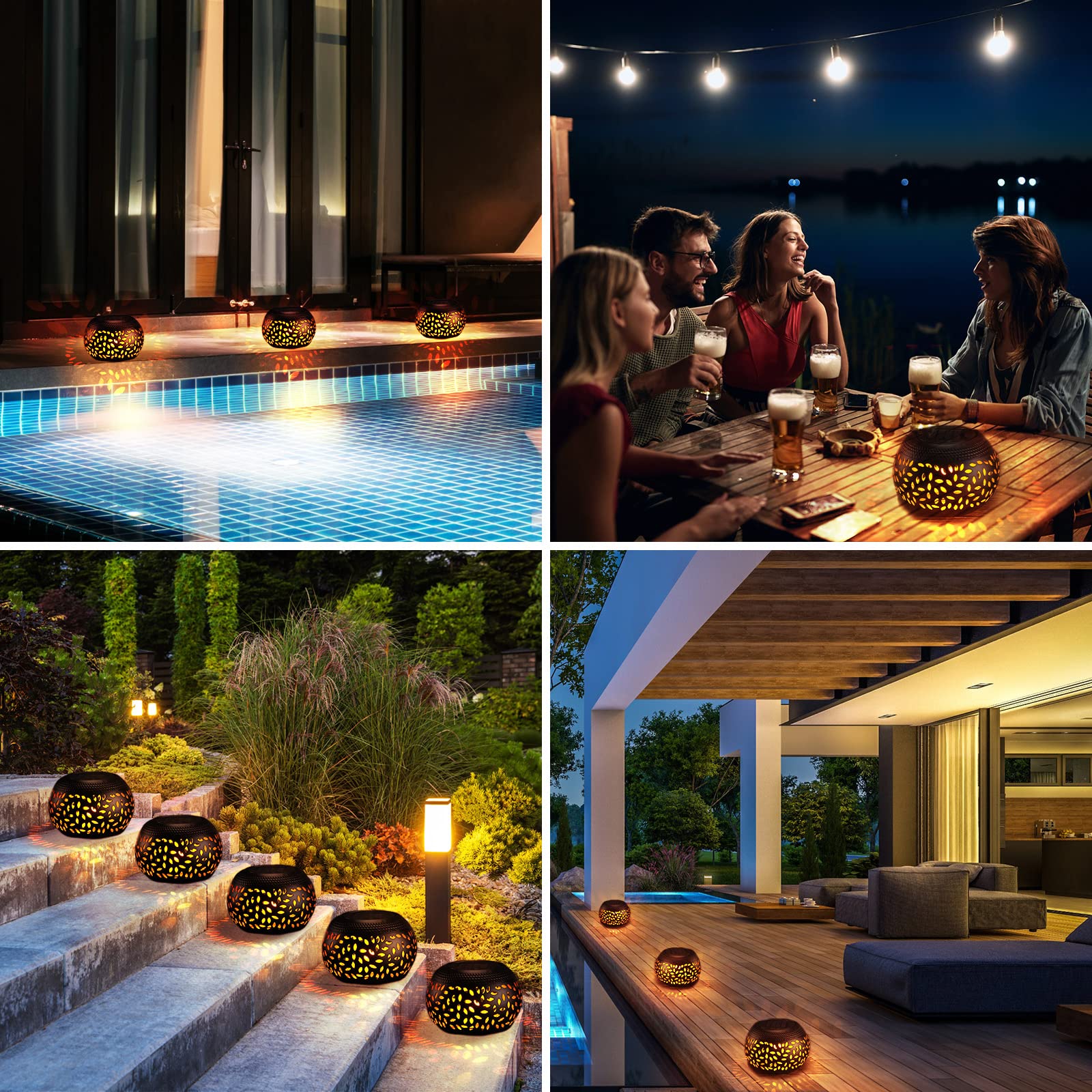 Reginary Solar Table Lantern - Waterproof Flickering Flame LED Light, Black, Decorative for Outdoor/Indoor Use