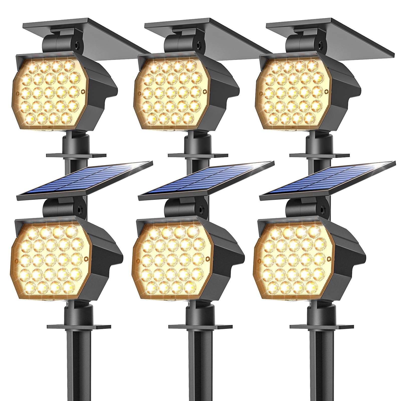 NIORSUN Solar Spot Lights, 23 LEDs, IP67 Waterproof, 3 Lighting Modes, 6 Pack, Warm White, Model TBD60-Warm6