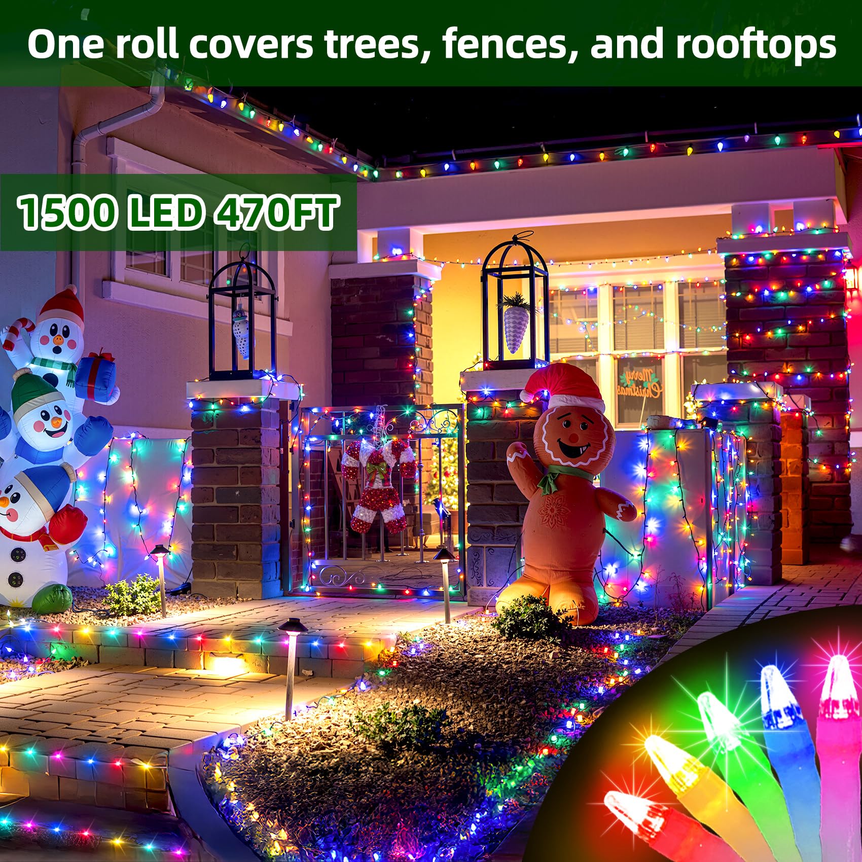 1500 Led Chrstmas Lights  470Ft Outdoor Christmas String Lights With 12 Modes  Multicolor Led String Lights With Timer Dimmable Waterproof For Tree Fence Garden Xmas Wedding Party Holiday Decorations