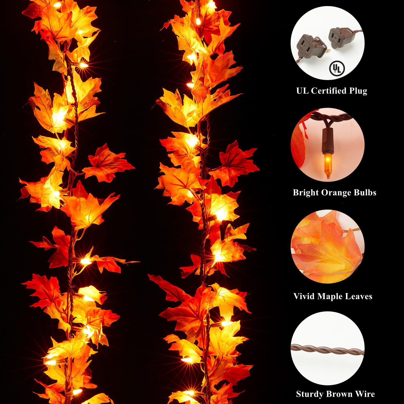 Meknow 9Ft Fall Garland Lights - 50 Orange Bulbs For Halloween & Thanksgiving Decor