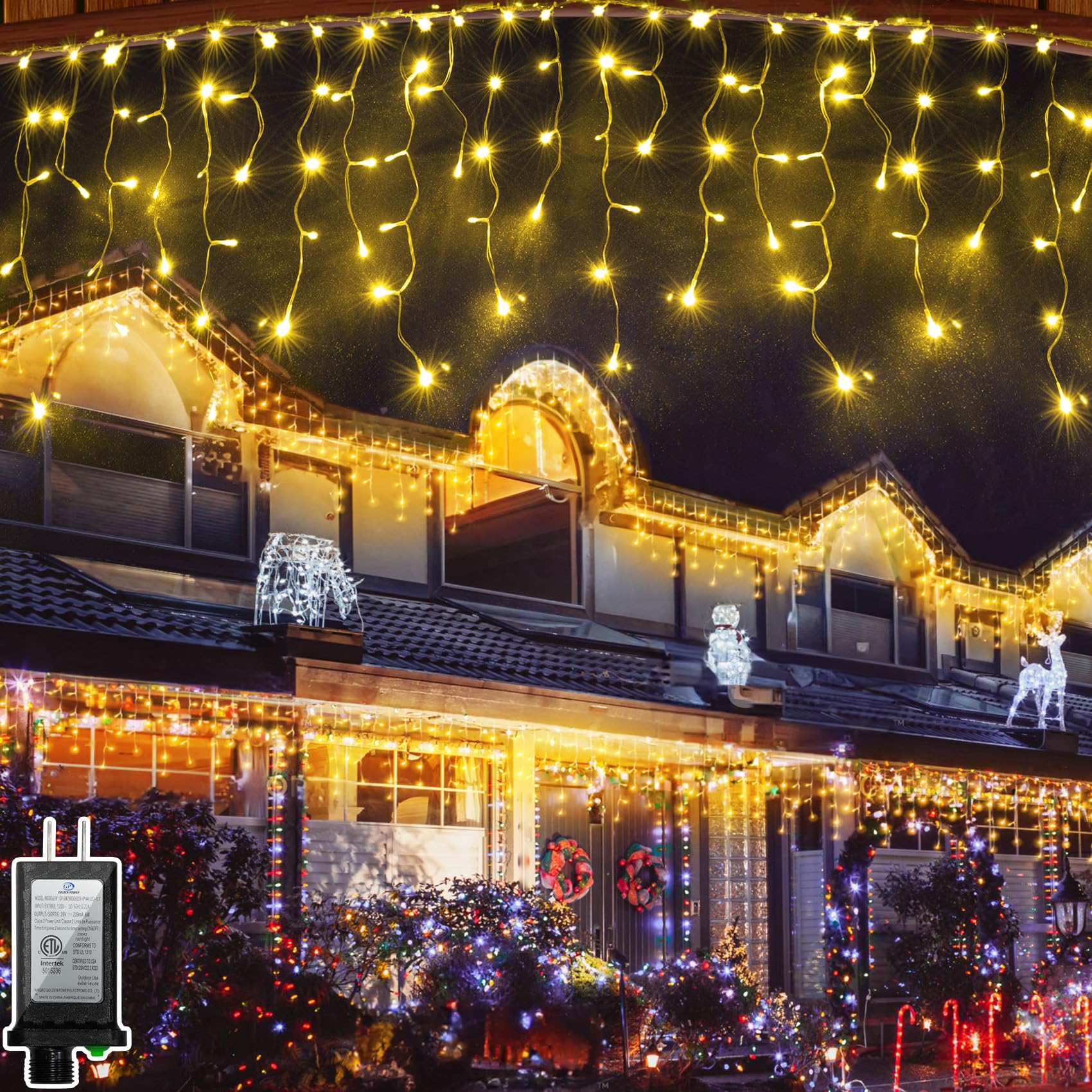66FT 670 LED Christmas Lights 148 Ice Drops  12 Modes and Timer Memory Dimmable  Outdoor Waterproof Hanging String Light for Xmas Holiday Wedding Garden Fence House Tree Outside Decor (Warm White)