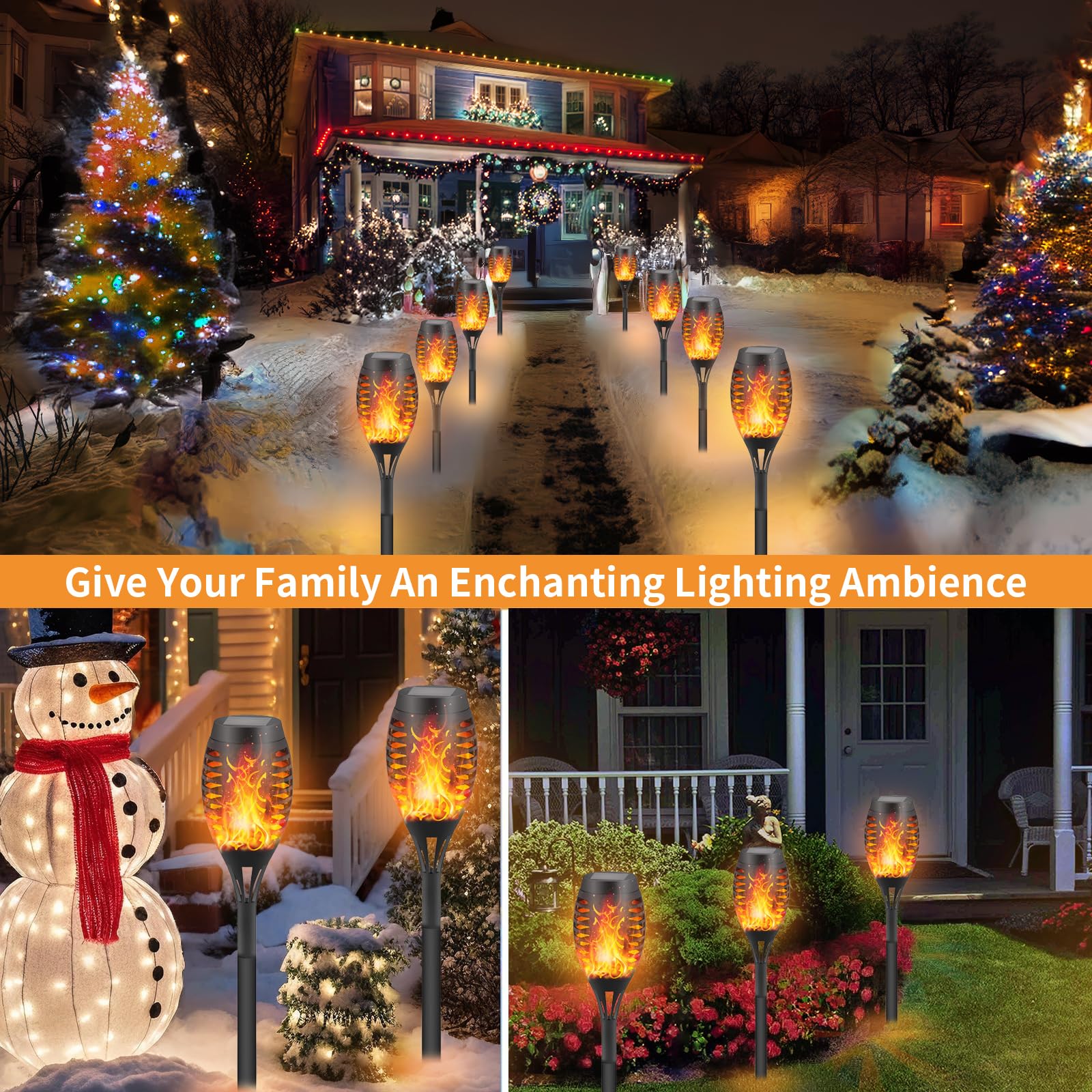 FAISHILAN 6-Pack Solar Flickering Flame Torches - Waterproof Solar Garden Lights, Outdoor Solar Lights for Yards, and Flame Torc