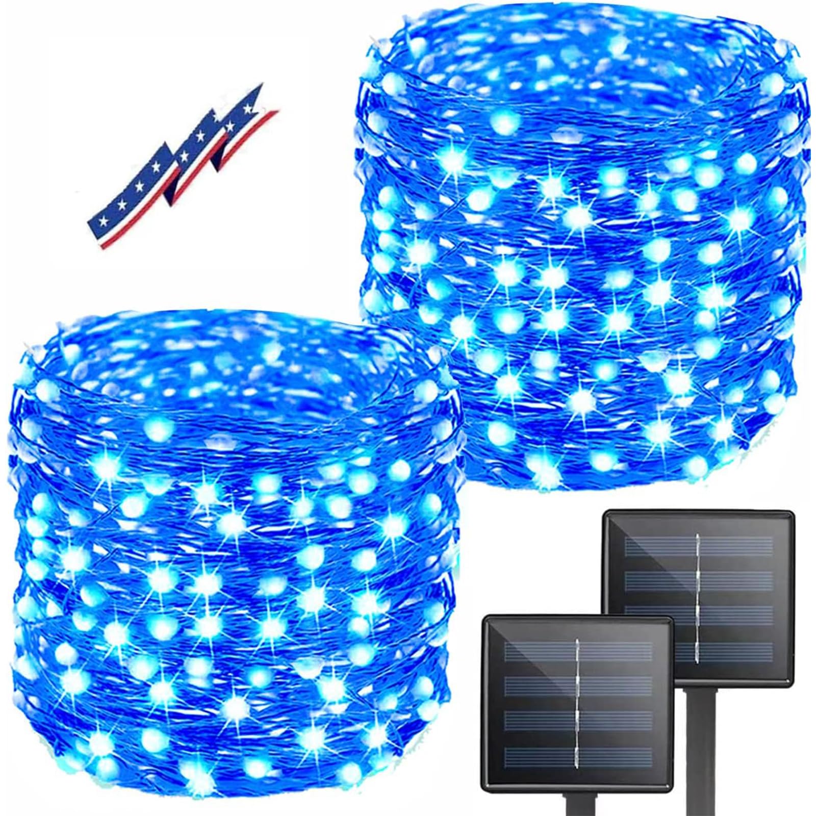 Solar String Lights Outdoor, 2-Pack Total 80Ft 200 Led Solar Christmas Twinkle Lights Outside Waterproof Copper Wire 8 Modes Solar Fairy Lights For Garden Tree Party Birthday Christmas Decor (Blue)