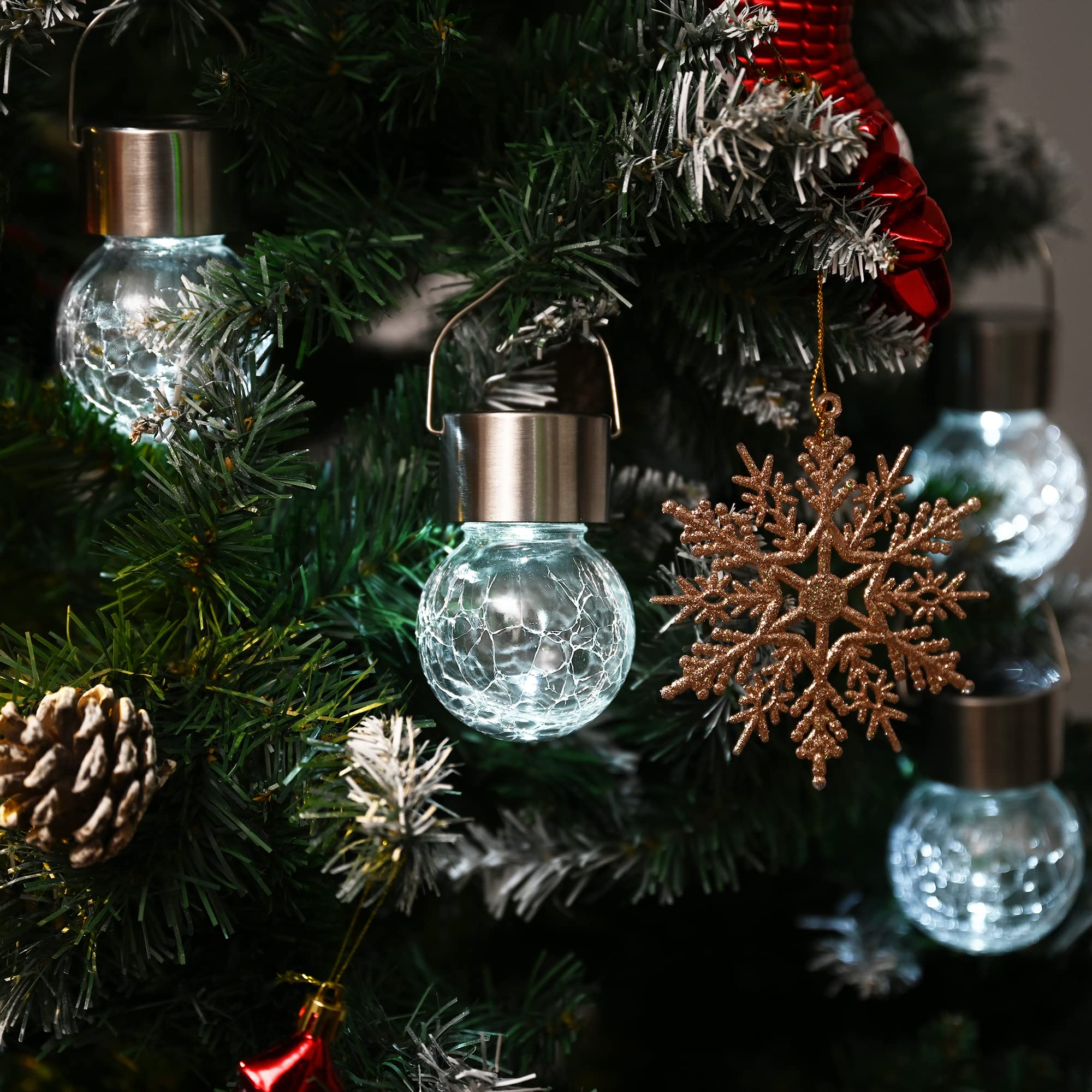 Gigalumi 16 Pack Solar Outdoor Lights, Solar Hanging Lights For Christmas Decoration-Cracked Glass Solar Lights Outdoor Waterproof For Garden, Yard, Fence, Tree(Cold White)