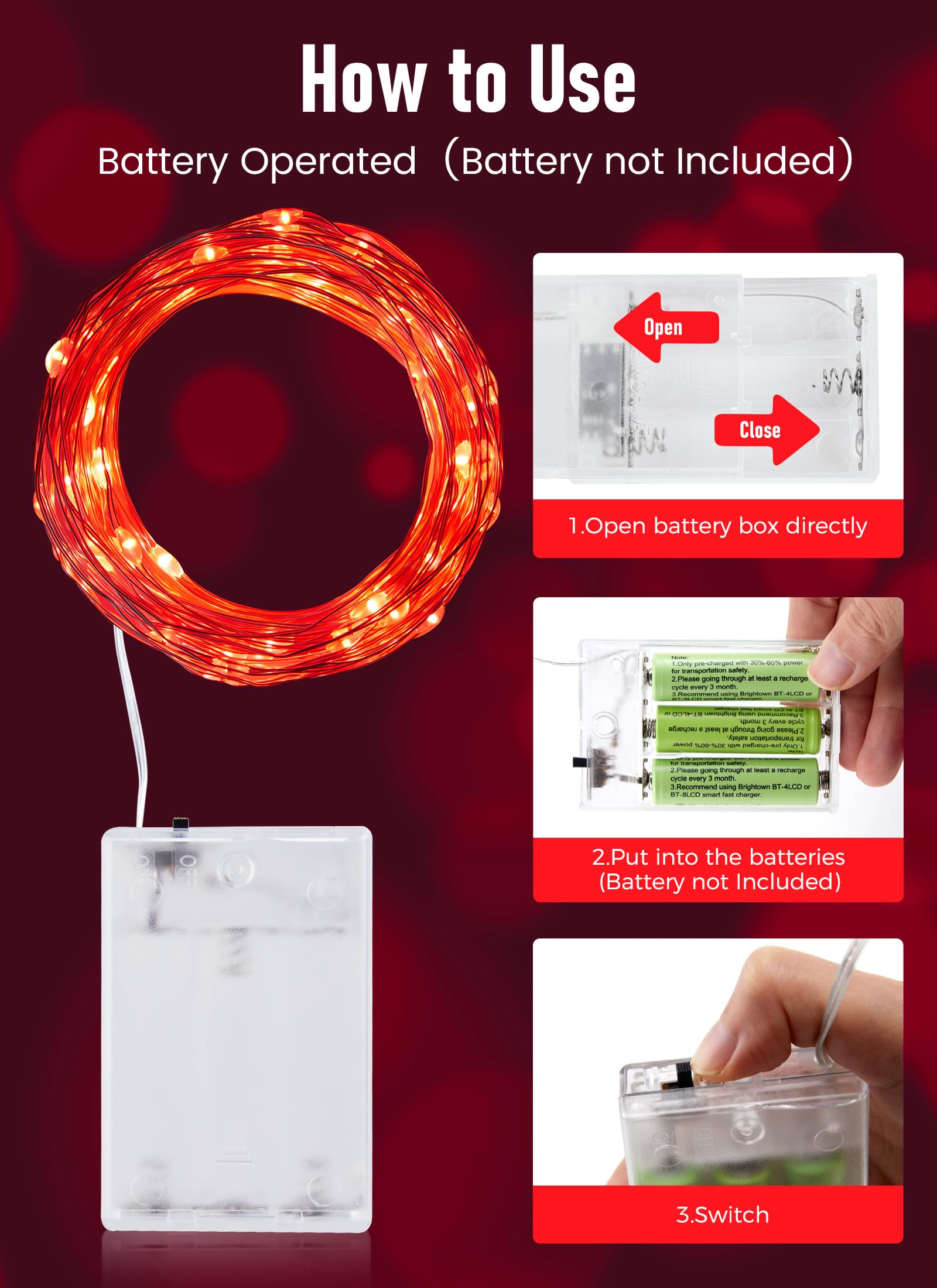 Minetom Fairy Lights Battery Operated, 33Feet 100 Leds Mini Battery Powered String Lights, Waterproof Twinkle Lights Mason Jar Lights For Indoor Home Wedding Christmas Decoration, Red