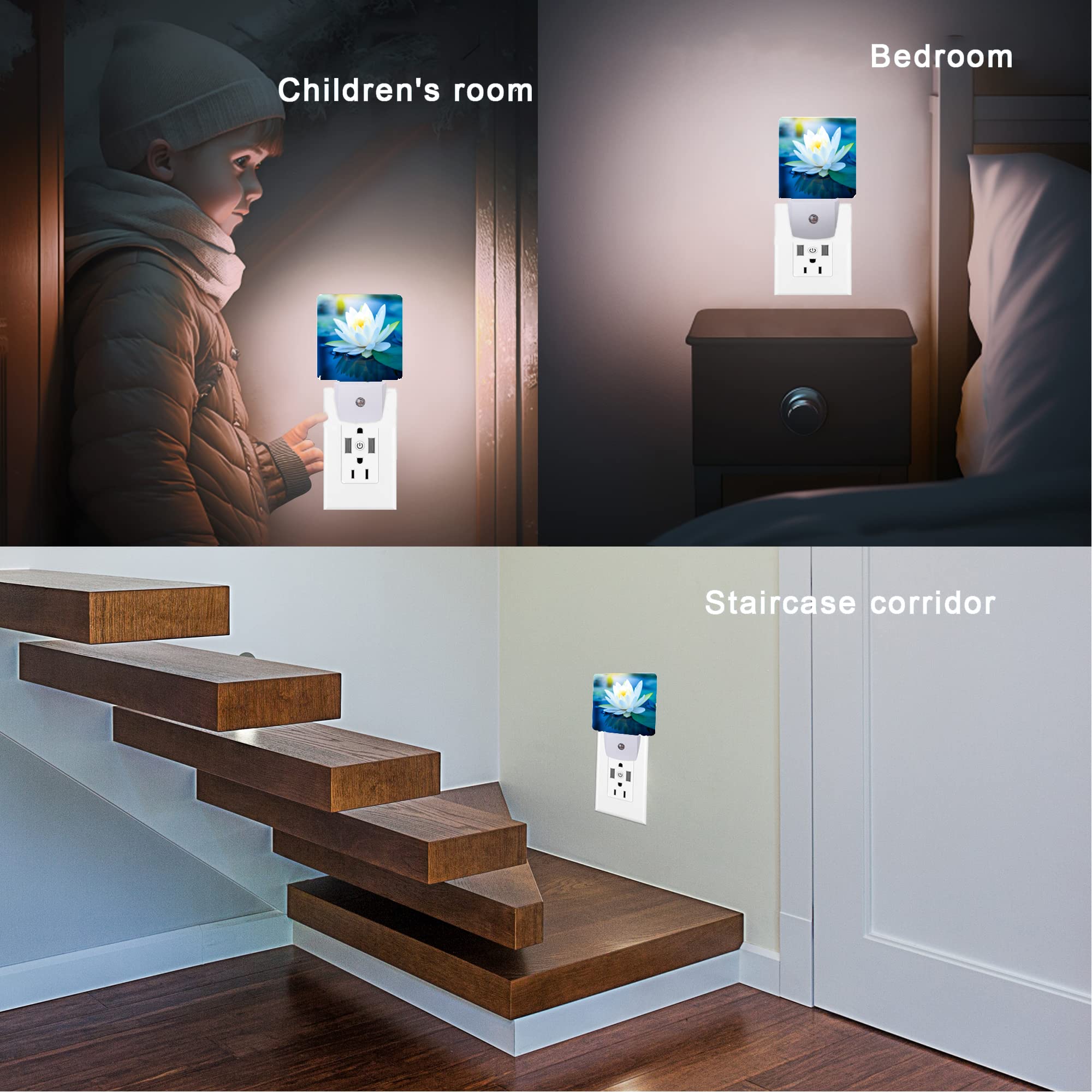Oeaskly White Lotus Night Light Beautiful Flower Plug-In Night Lights With Dusk-To-Dawn Sensor For Bedroom  Bathroom And Living Room 0.5W Sleep Friendly Lamp For For Girlfriend/Boyfriend Gift