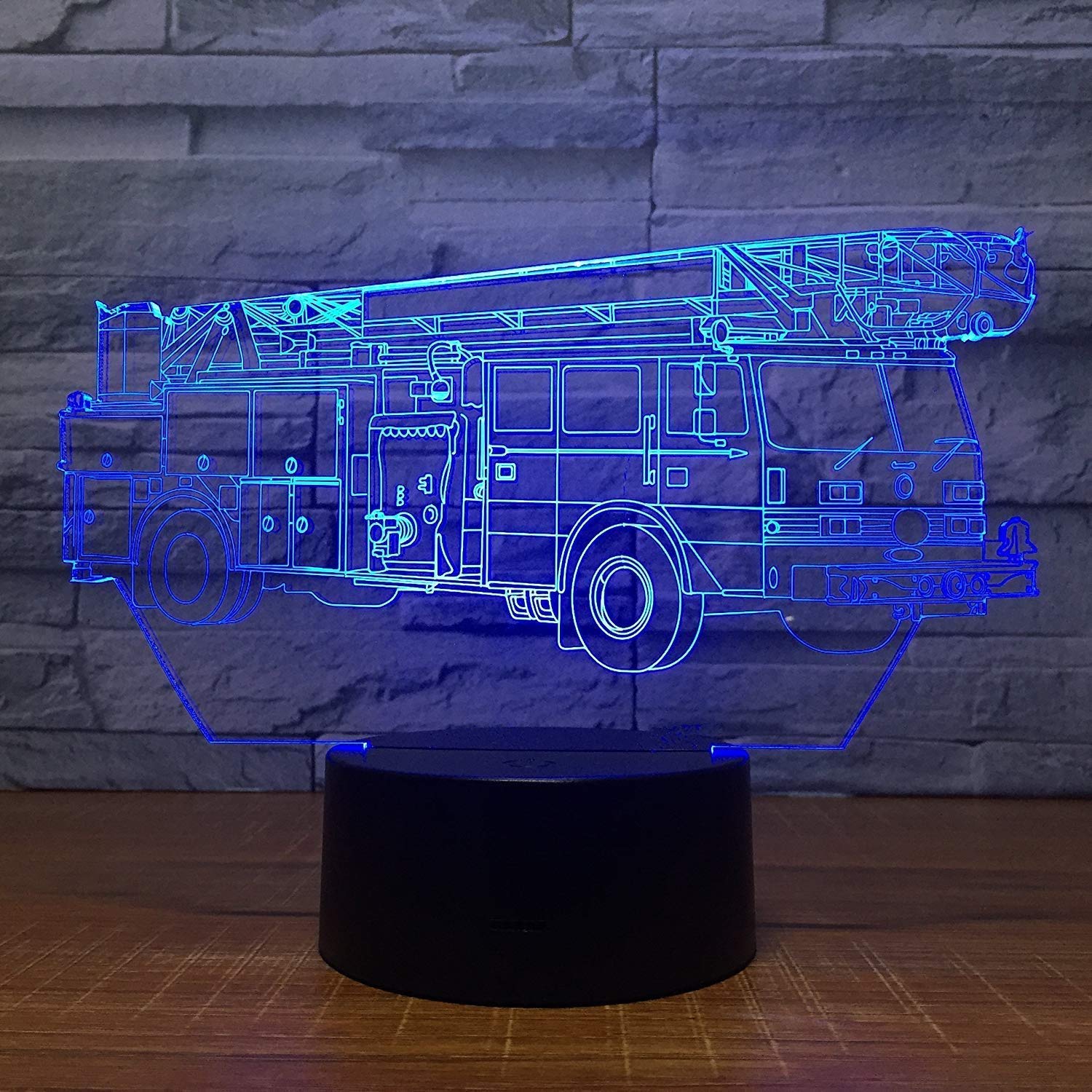 YTDZLTD 3D Fire Truck Night Light USB Remote Control 16 Colors Optical Illusion Lamp Multicolored