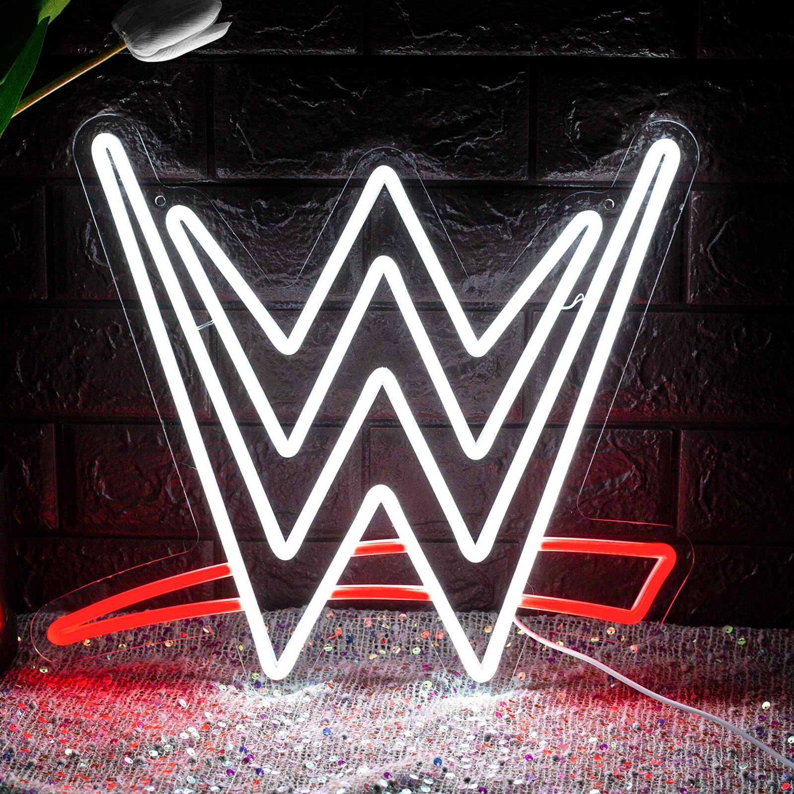 Optiacan LED Wrestling Neon Sign for Wall Decor, USB Night Light, Red White