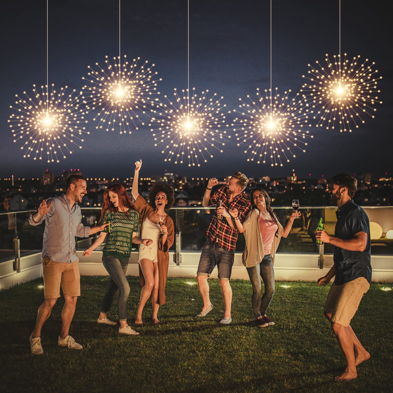SHUKAN 200 LED Starburst Sphere Lights, Warm White, Battery Powered, Waterproof, Remote Control for Home Decor and Parties