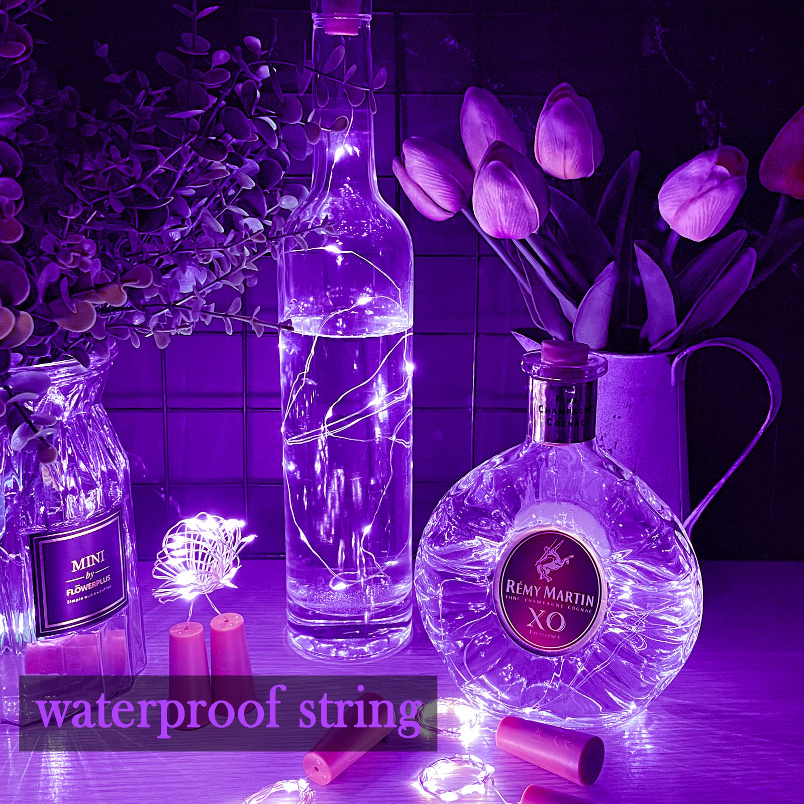 Wine Bottle Cork Lights 15Pack 10 Led 40 Inches Battery Operated Silver Wire Liquor Bottle Fairy Mini String Lights For Party Christmas Halloween Wedding Decoration (Purple)