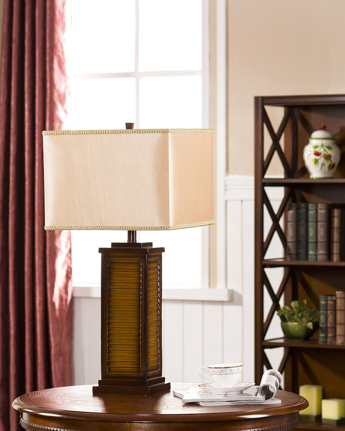 Pilaster Designs Brown Poly Body Table Lamp With Light Brown Fabric Shade - Stylish Lighting