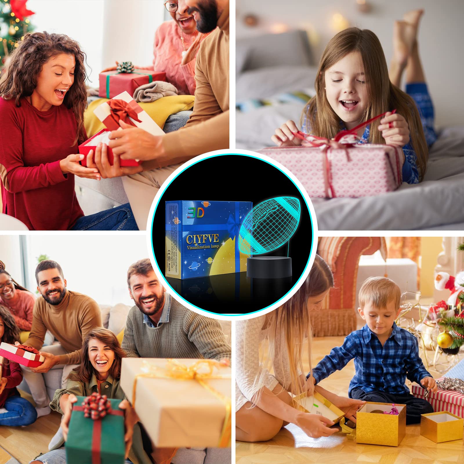 Febdey Football Night Light For Kids, 3D Illusion Night Lamp, Usb Led Table Lamp Smart Touch Dimmer Lights 7 Color Changing Deco