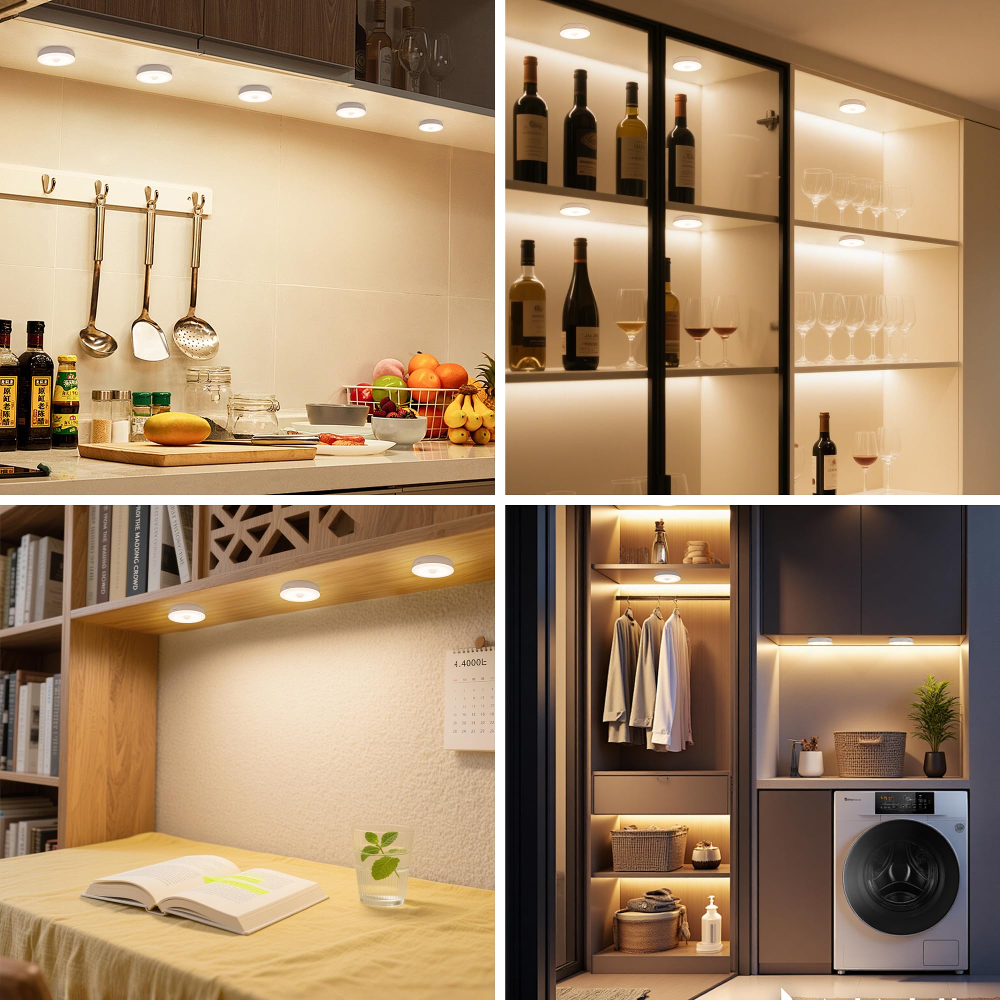 Homelist 3 Pack Under Cabinet Lighting Plug In  Motion Sensor Lights Indoor With Remote Control  Led Wired Stick-On Closet Lights For Kitchen/Shelf/Bar/Cupboard