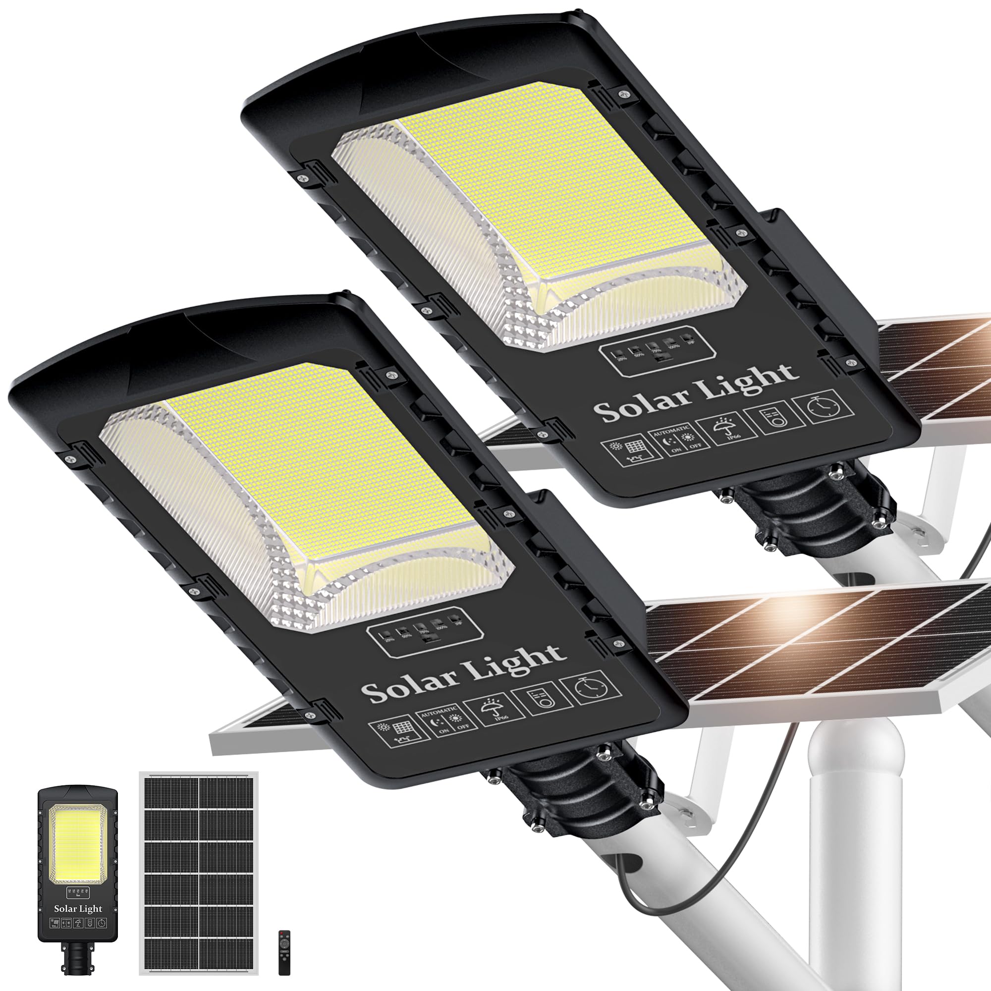 OKPRO 2PACK 12000W Solar Street Lights Outdoor, 7000K Solar Street Light Dusk to Dawn, Heavy Duty Outdoor Solar Lights, Wide Ang