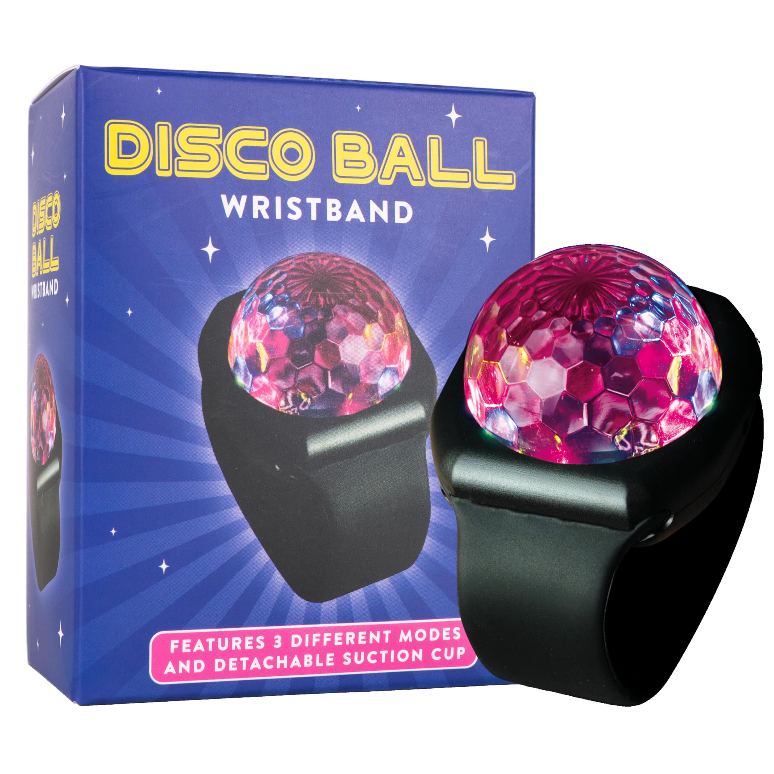 Fizz Creations Disco Ball Wristband - Rechargeable LED Party Light with 3 Modes, Built-in Suction Cup, Wearable Light-Up Accesso